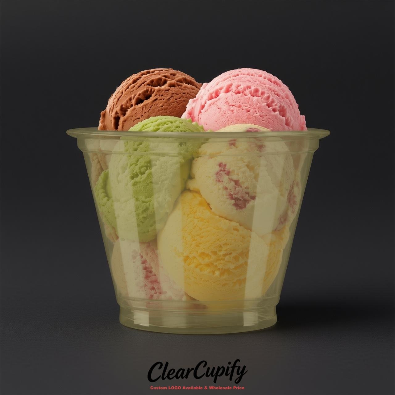 Khaki Clear Plastic Ice Cream Cups Wholesale with Custom Logo