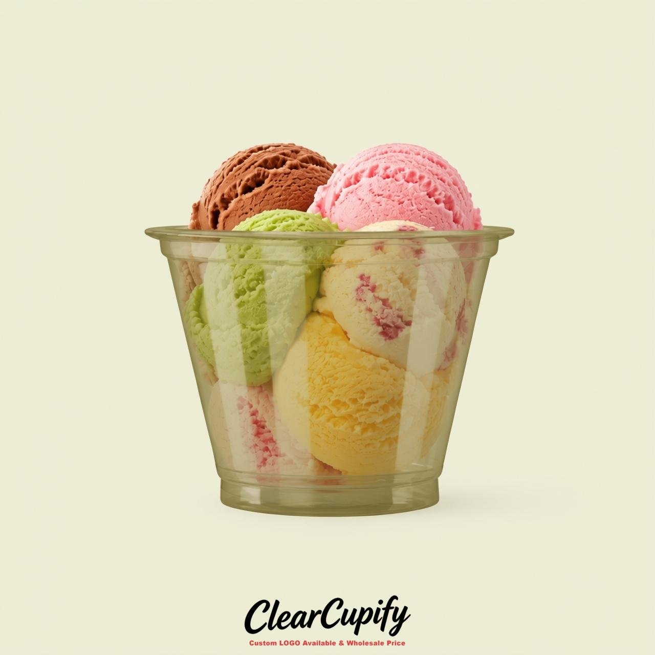 Khaki Clear Plastic Ice Cream Cups Wholesale with Custom Logo