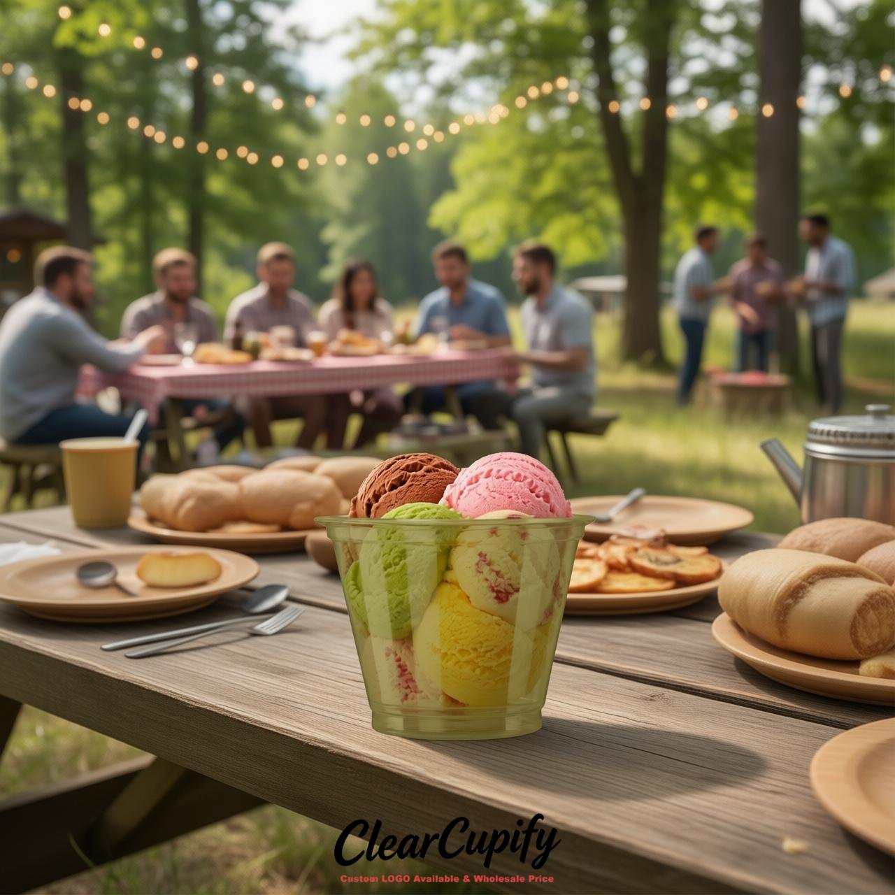Khaki Clear Plastic Ice Cream Cups Wholesale with Custom Logo