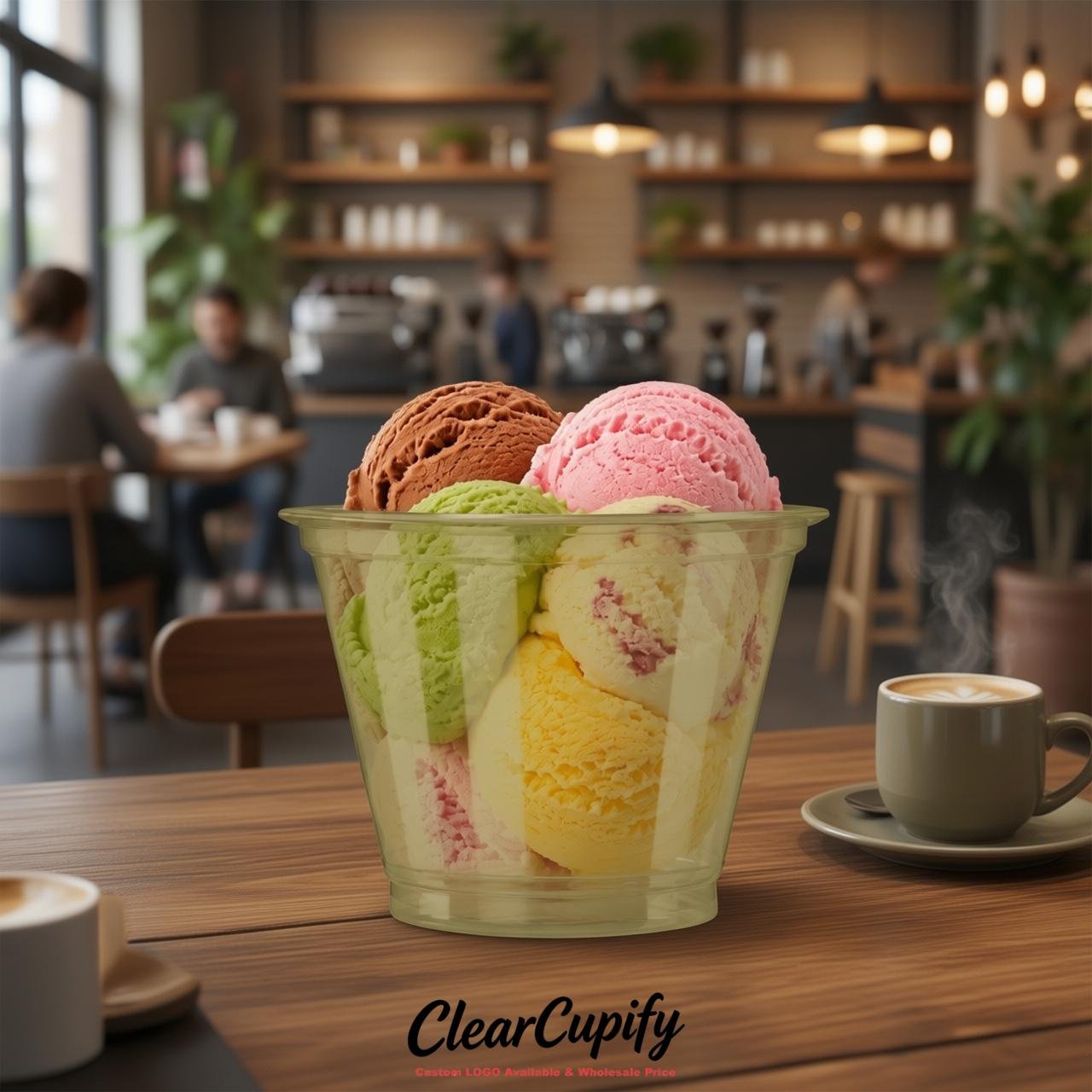 Khaki Clear Plastic Ice Cream Cups Wholesale with Custom Logo