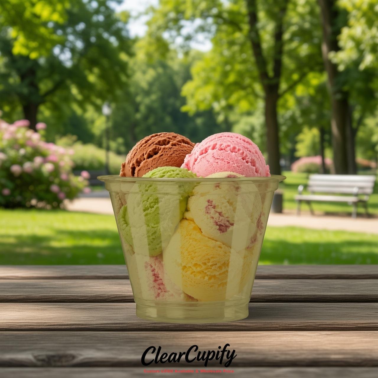 Khaki Clear Plastic Ice Cream Cups Wholesale with Custom Logo