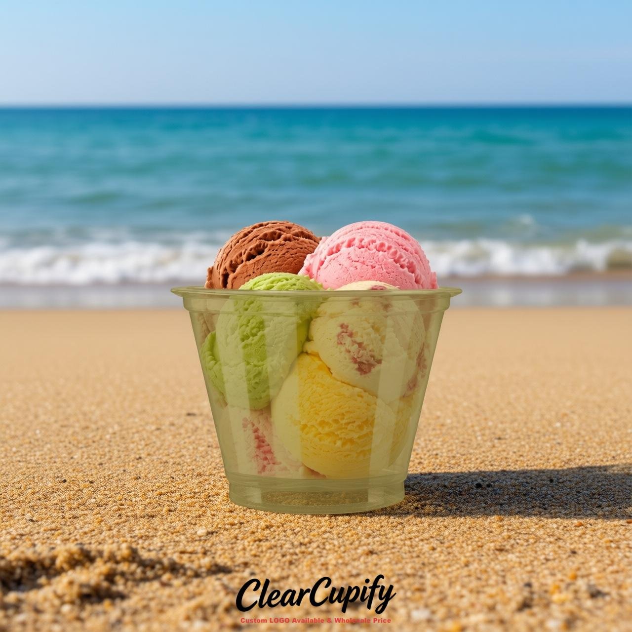 Khaki Clear Plastic Ice Cream Cups Wholesale with Custom Logo Khaki Clear Plastic Ice Cream Cups Wholesale with Custom Logo