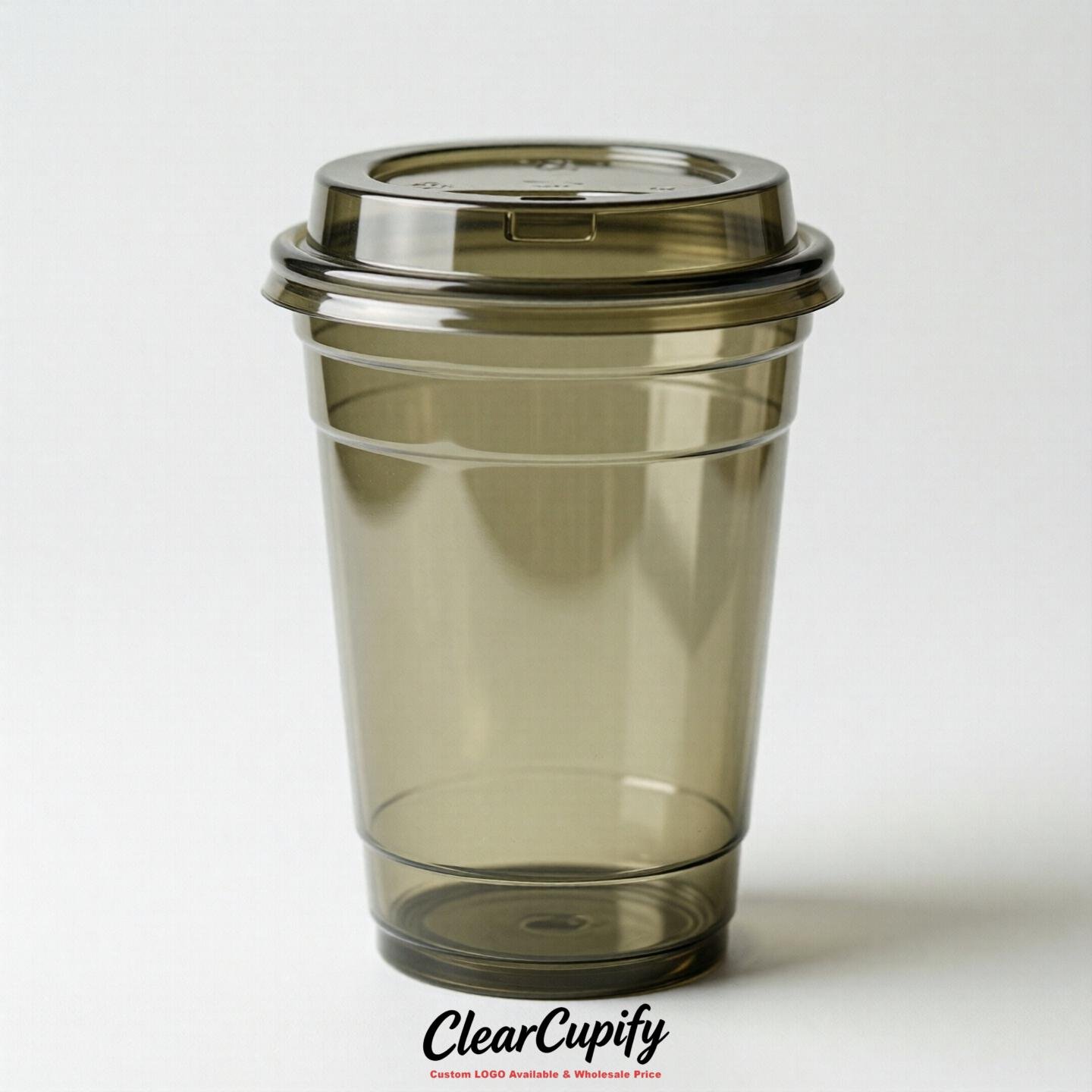 Blank Translucent Khaki Clear Plastic Cups with Lids - Choice of PET/PP/PLA