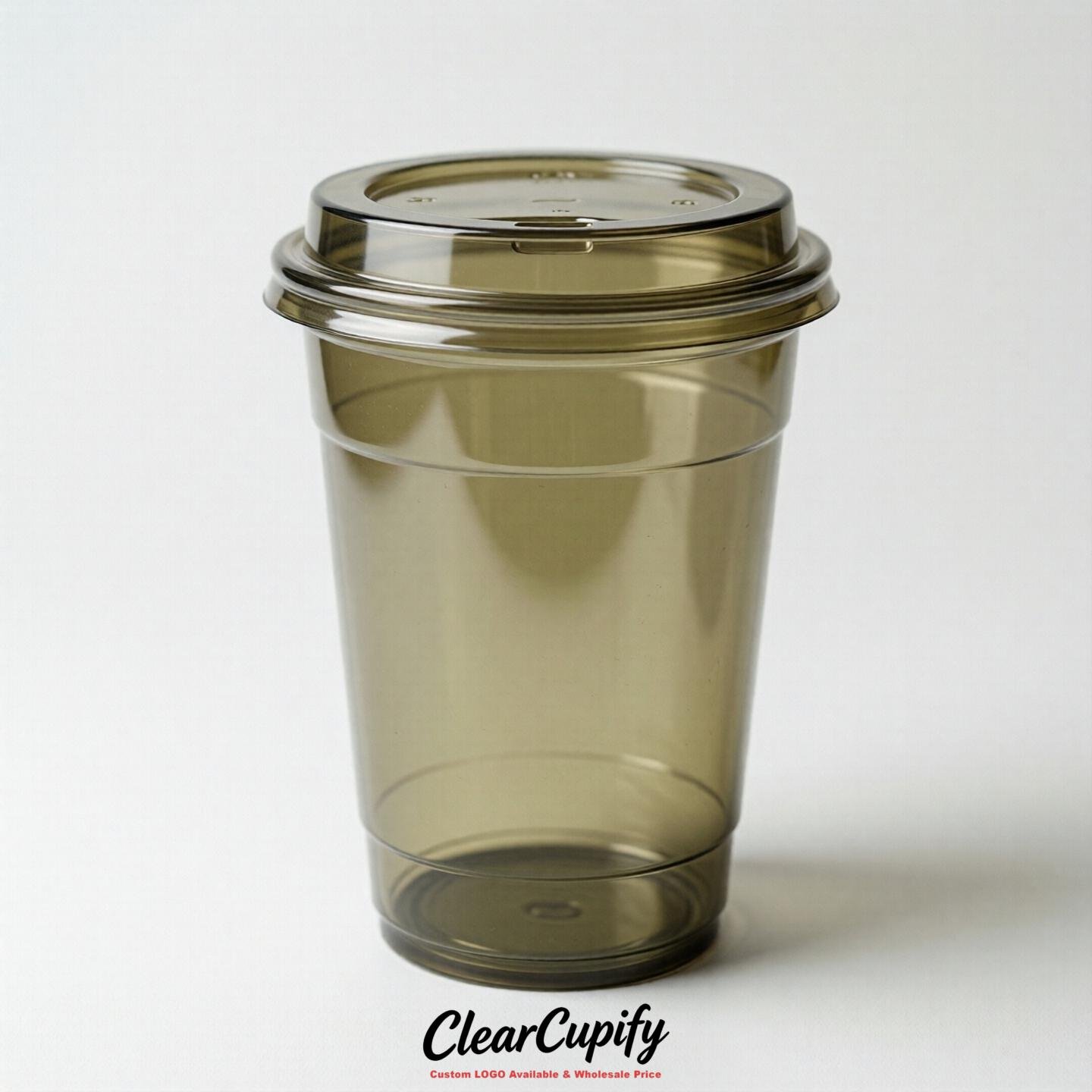 Blank Translucent Khaki Clear Plastic Cups with Lids - Choice of PET/PP/PLA
