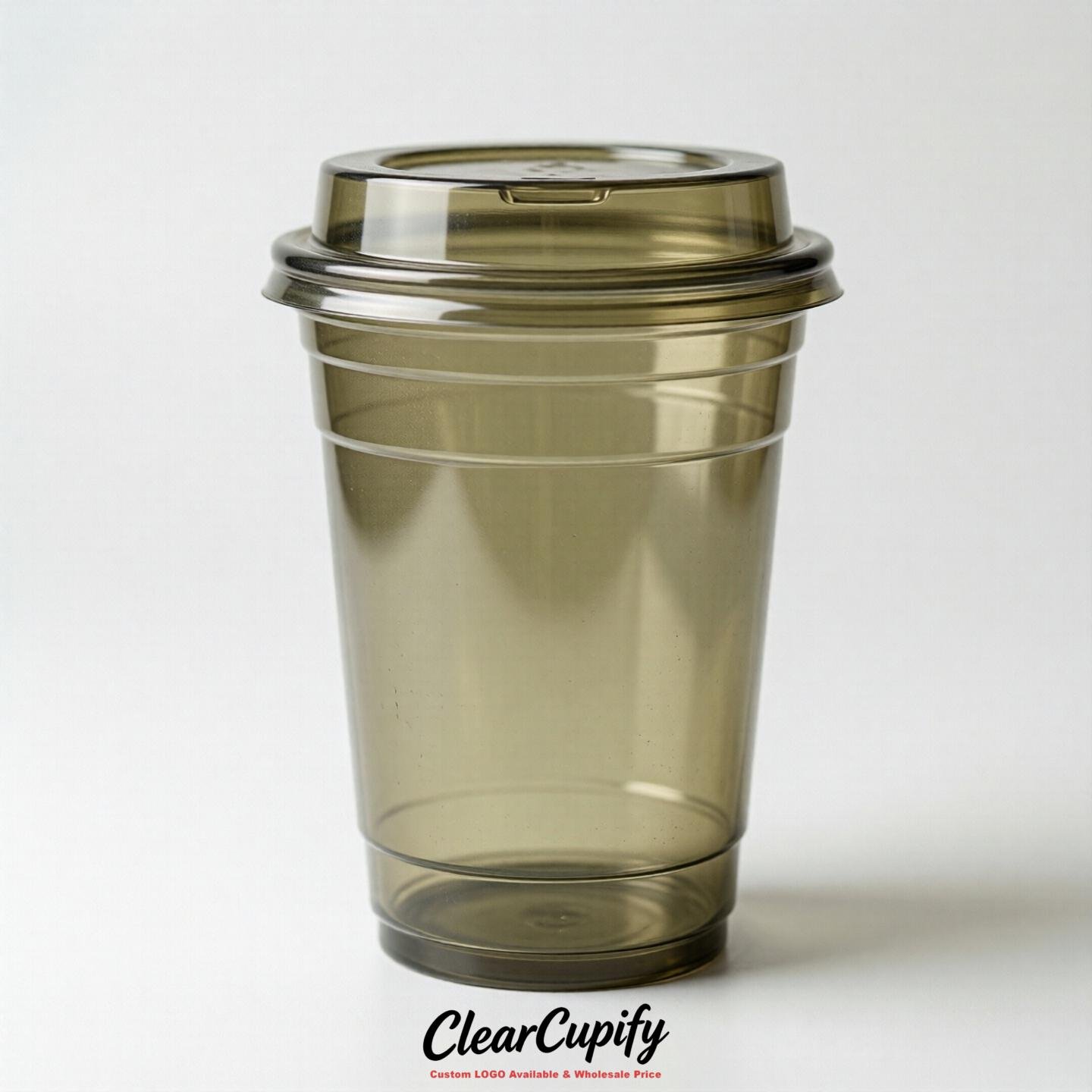 Blank Translucent Khaki Clear Plastic Cups with Lids - Choice of PET/PP/PLA