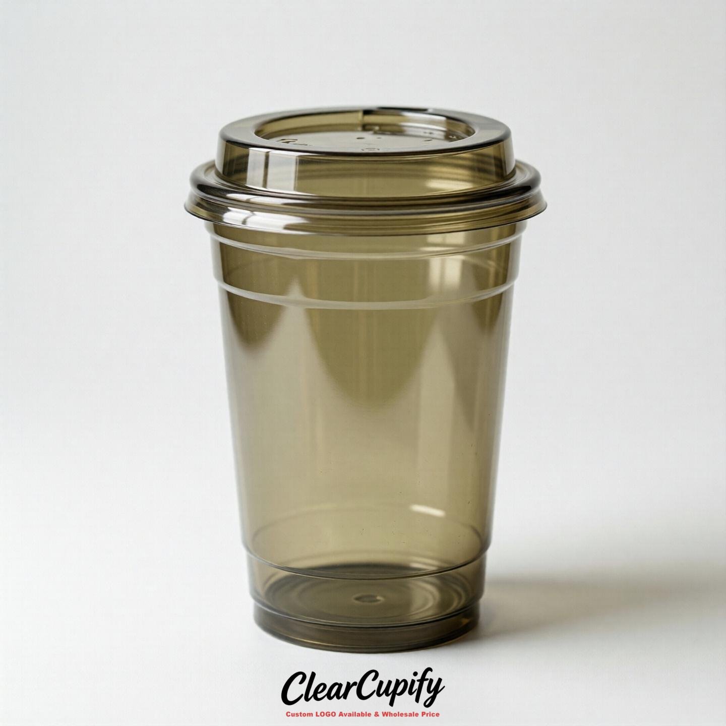 Blank Translucent Khaki Clear Plastic Cups with Lids - Choice of PET/PP/PLA