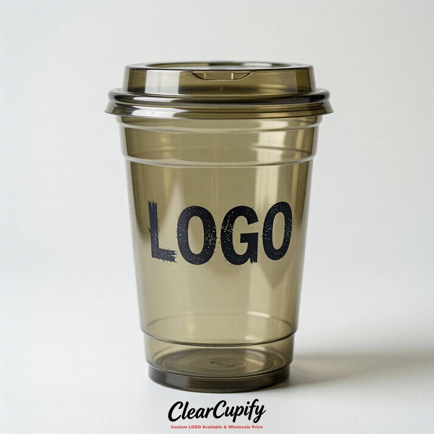 Khaki Clear Plastic Cups with Custom Logo 12oz / 16oz / 20oz / 24oz / 32oz