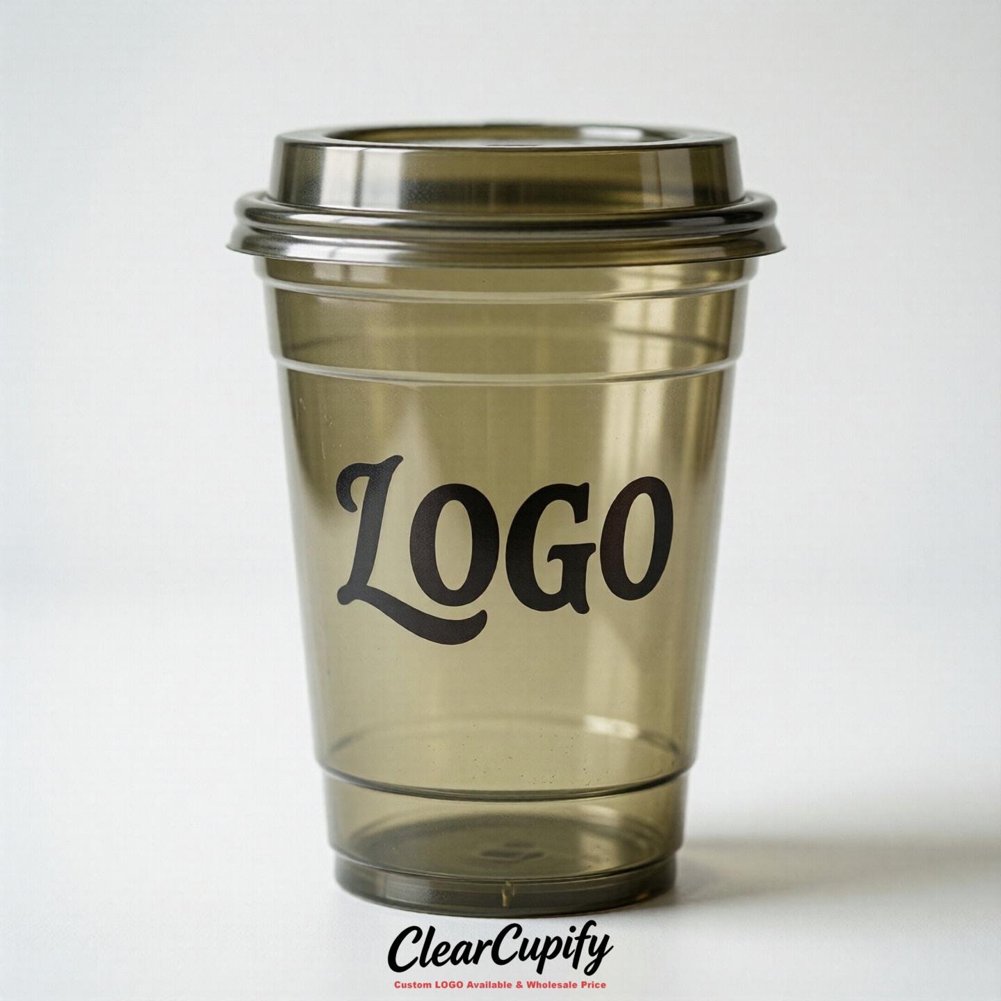 Khaki Clear Plastic Cups with Custom Logo 12oz / 16oz / 20oz / 24oz / 32oz