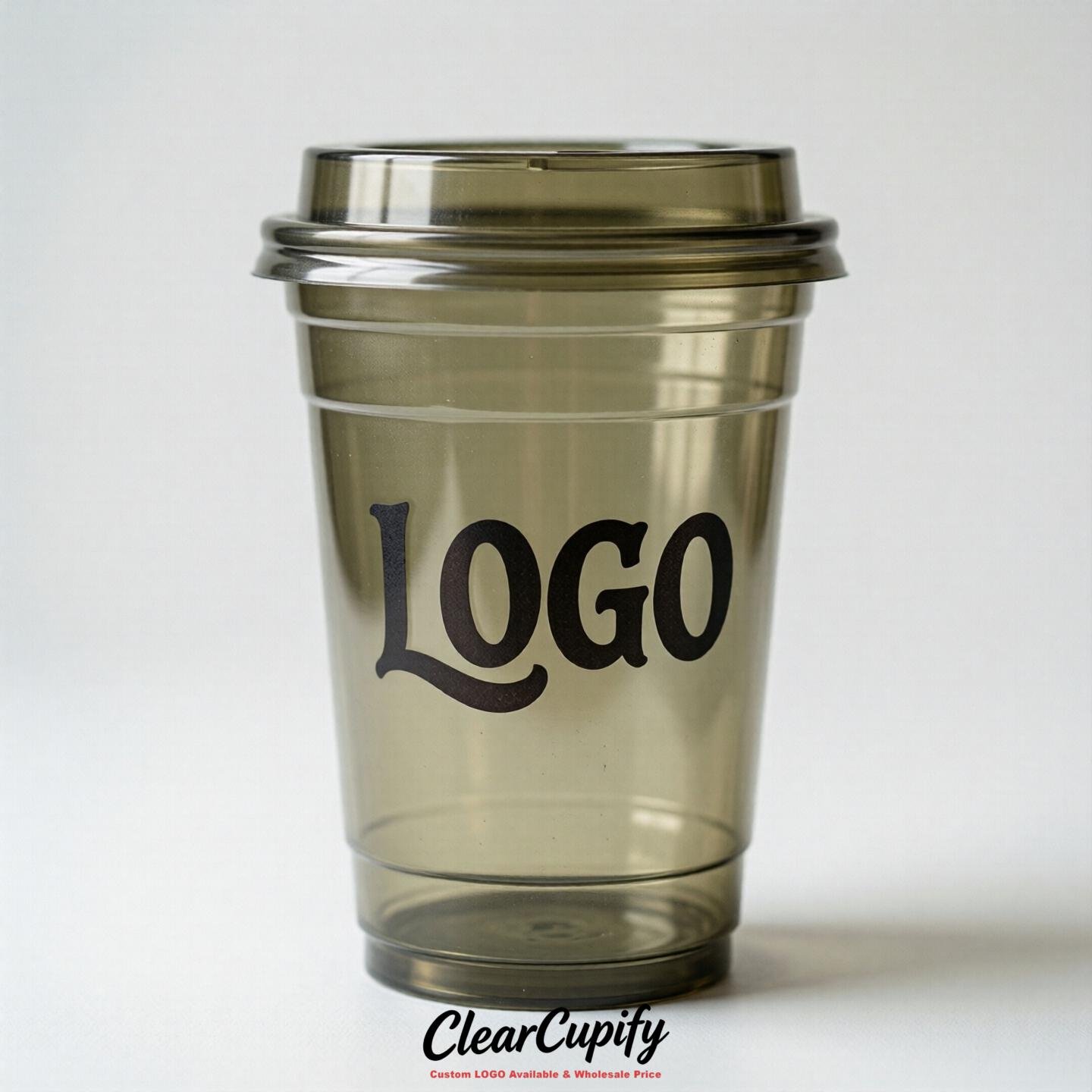 Khaki Clear Plastic Cups with Custom Logo 12oz / 16oz / 20oz / 24oz / 32oz