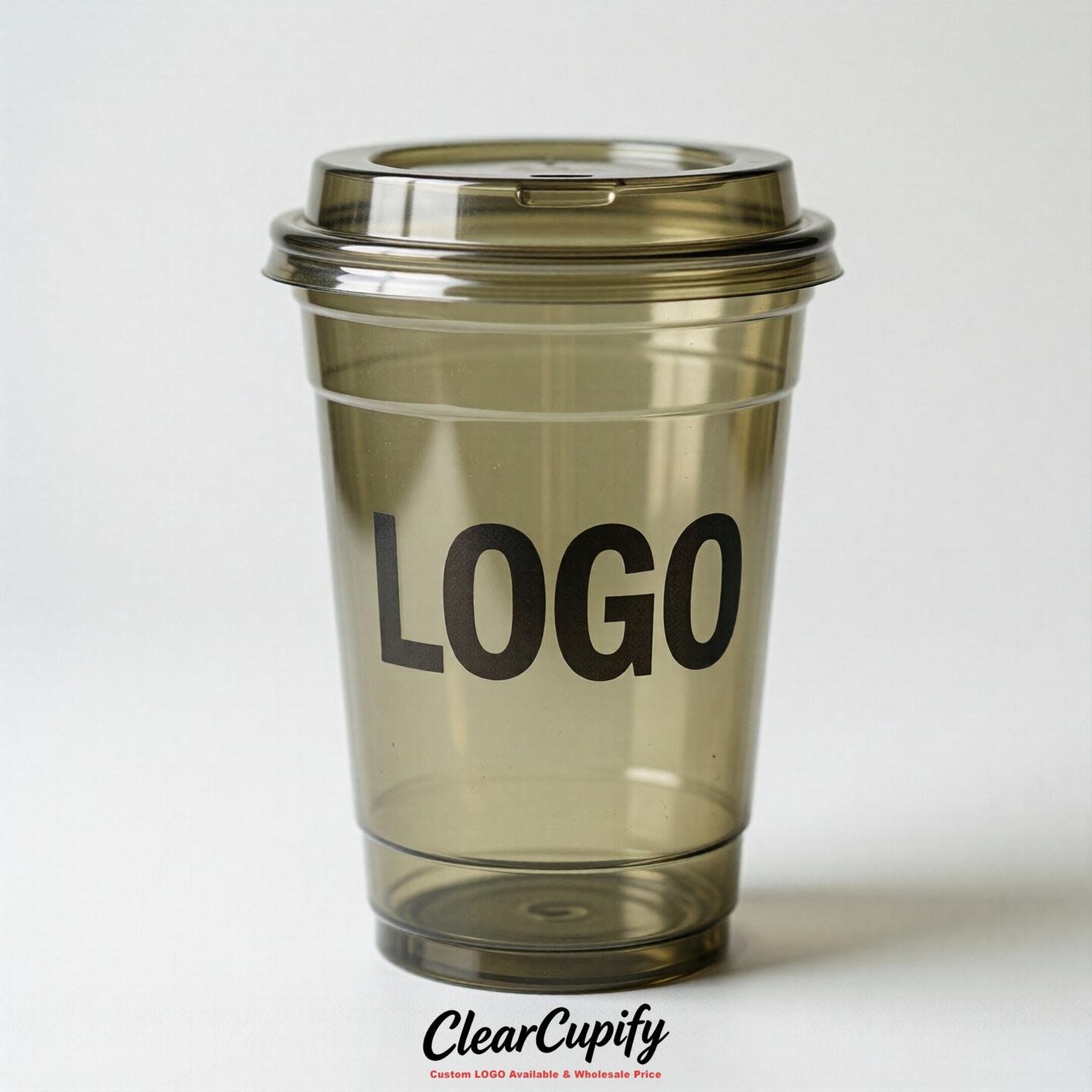 Khaki Clear Plastic Cups with Custom Logo 12oz / 16oz / 20oz / 24oz / 32oz