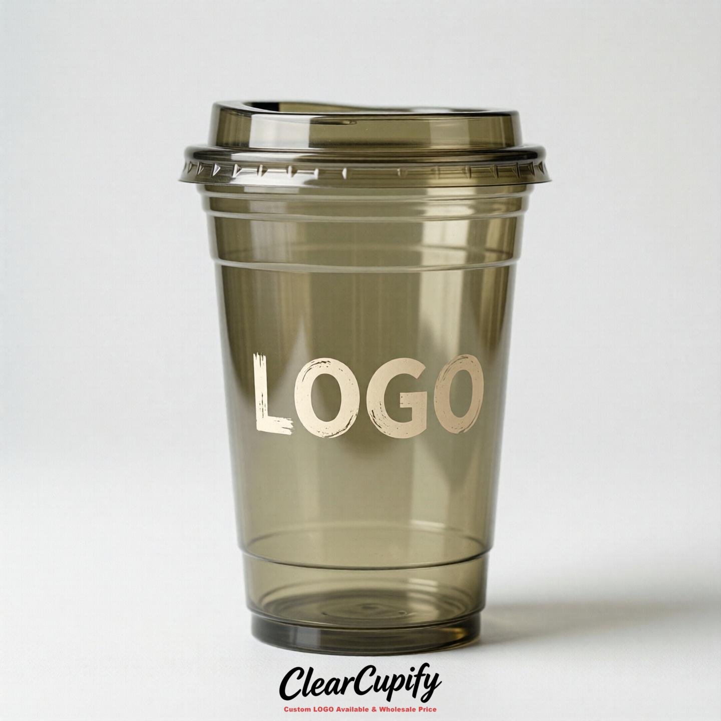 Khaki Clear Plastic Cups with Custom Logo 12oz / 16oz / 20oz / 24oz / 32oz