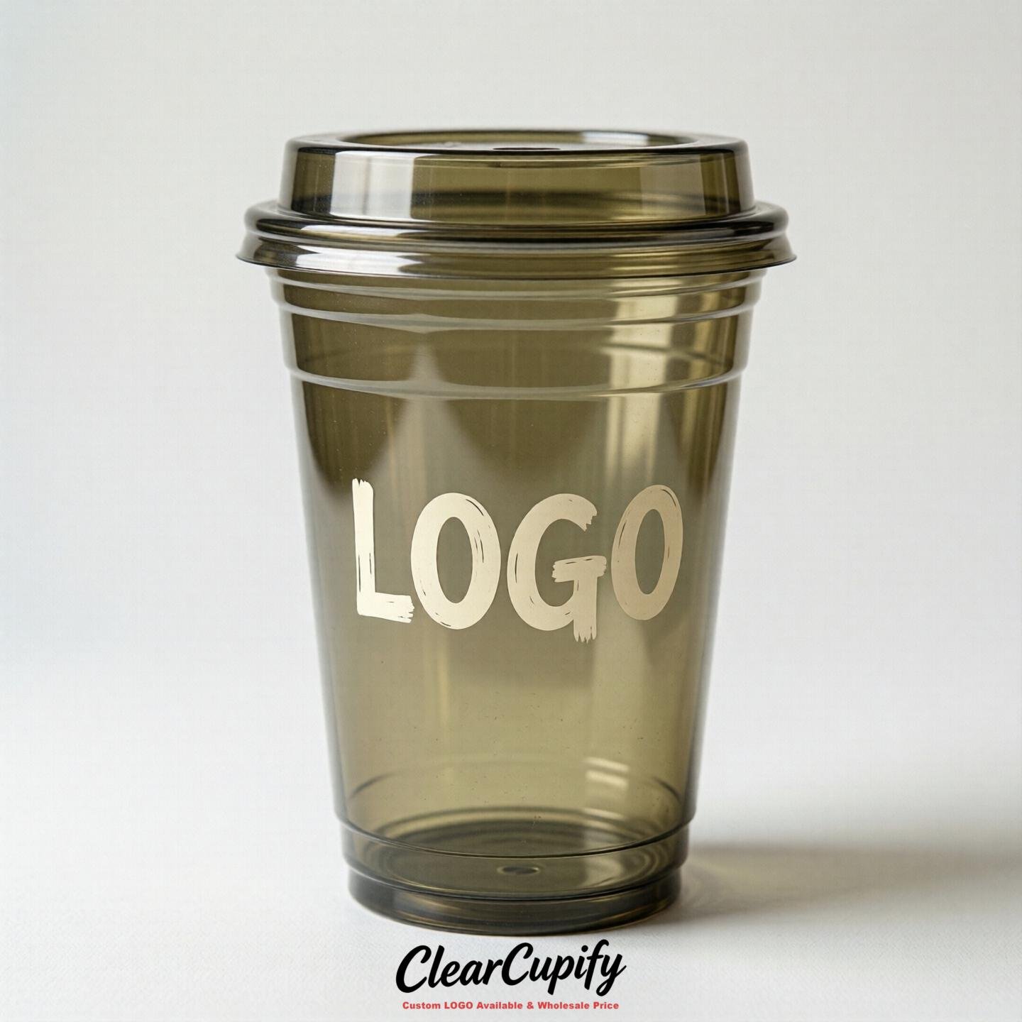 Khaki Clear Plastic Cups with Custom Logo 12oz / 16oz / 20oz / 24oz / 32oz Khaki Clear Plastic Cups with Custom Logo 12oz / 16oz / 20oz / 24oz / 32oz