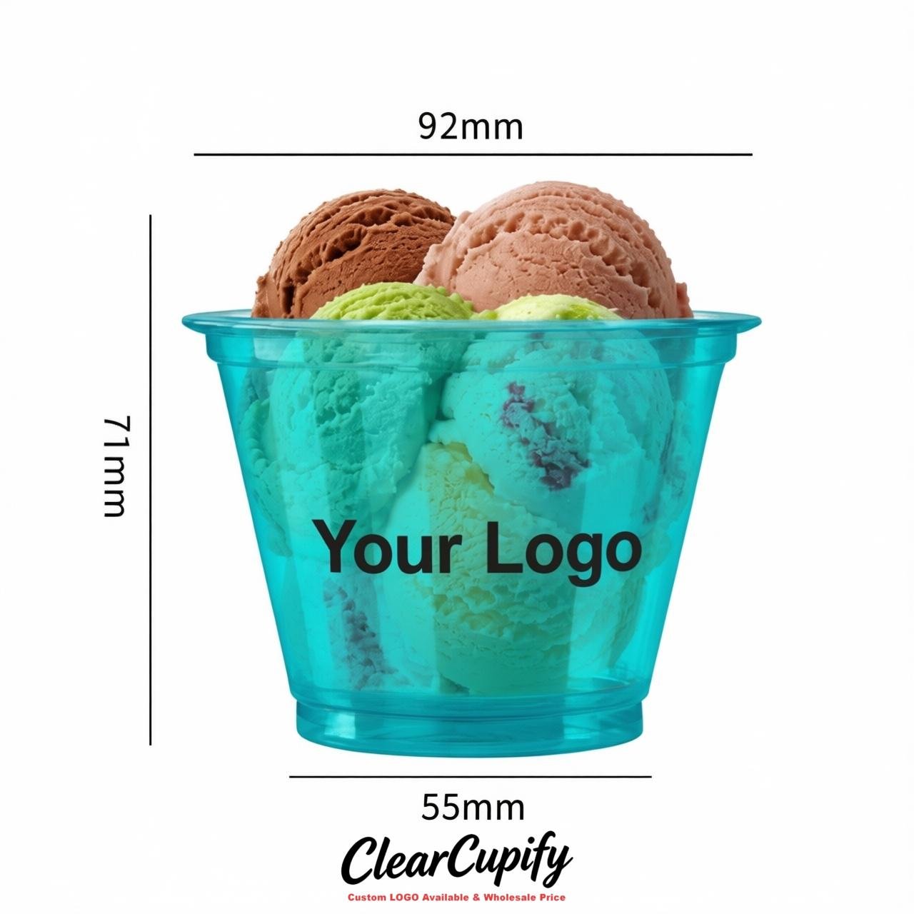 Lake Blue Clear Plastic Ice Cream Cups Wholesale with Custom Logo