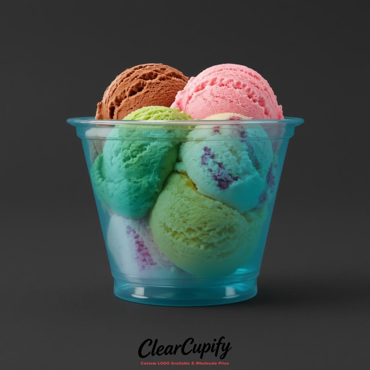 Lake Blue Clear Plastic Ice Cream Cups Wholesale with Custom Logo