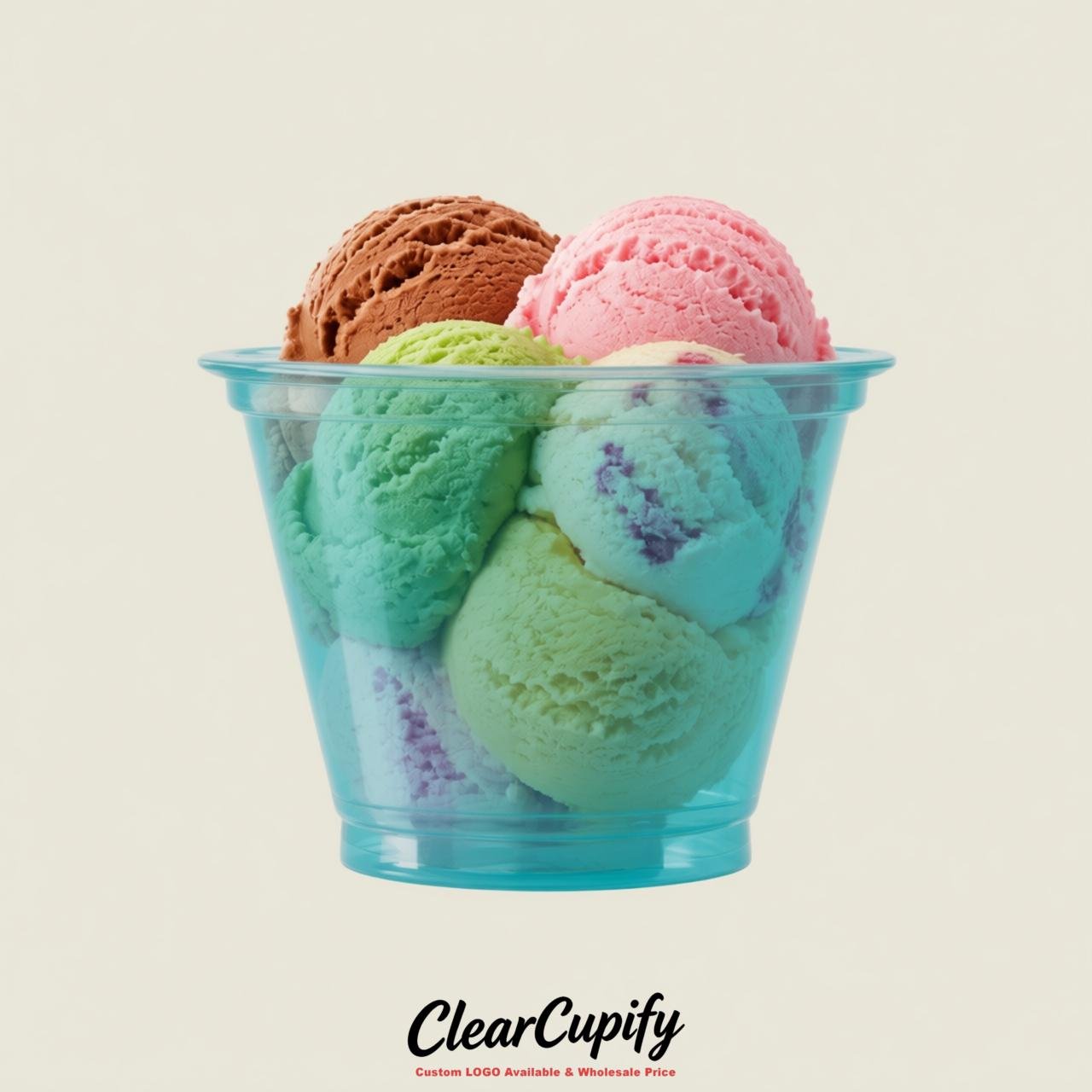 Lake Blue Clear Plastic Ice Cream Cups Wholesale with Custom Logo