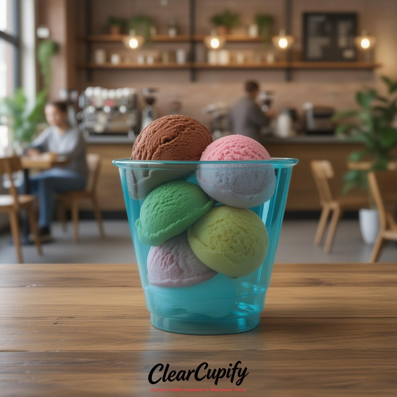 Lake Blue Clear Plastic Ice Cream Cups Wholesale with Custom Logo