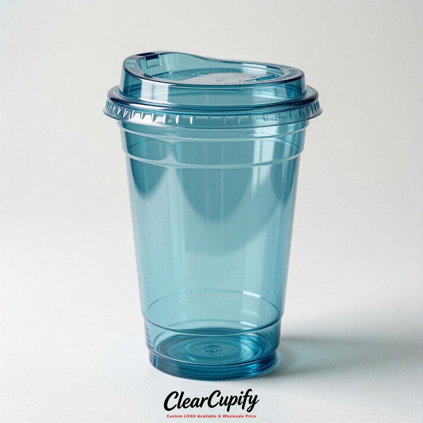 Blank Translucent Lake Blue Clear Plastic Cups with Lids - Choice of PET/PP/PLA
