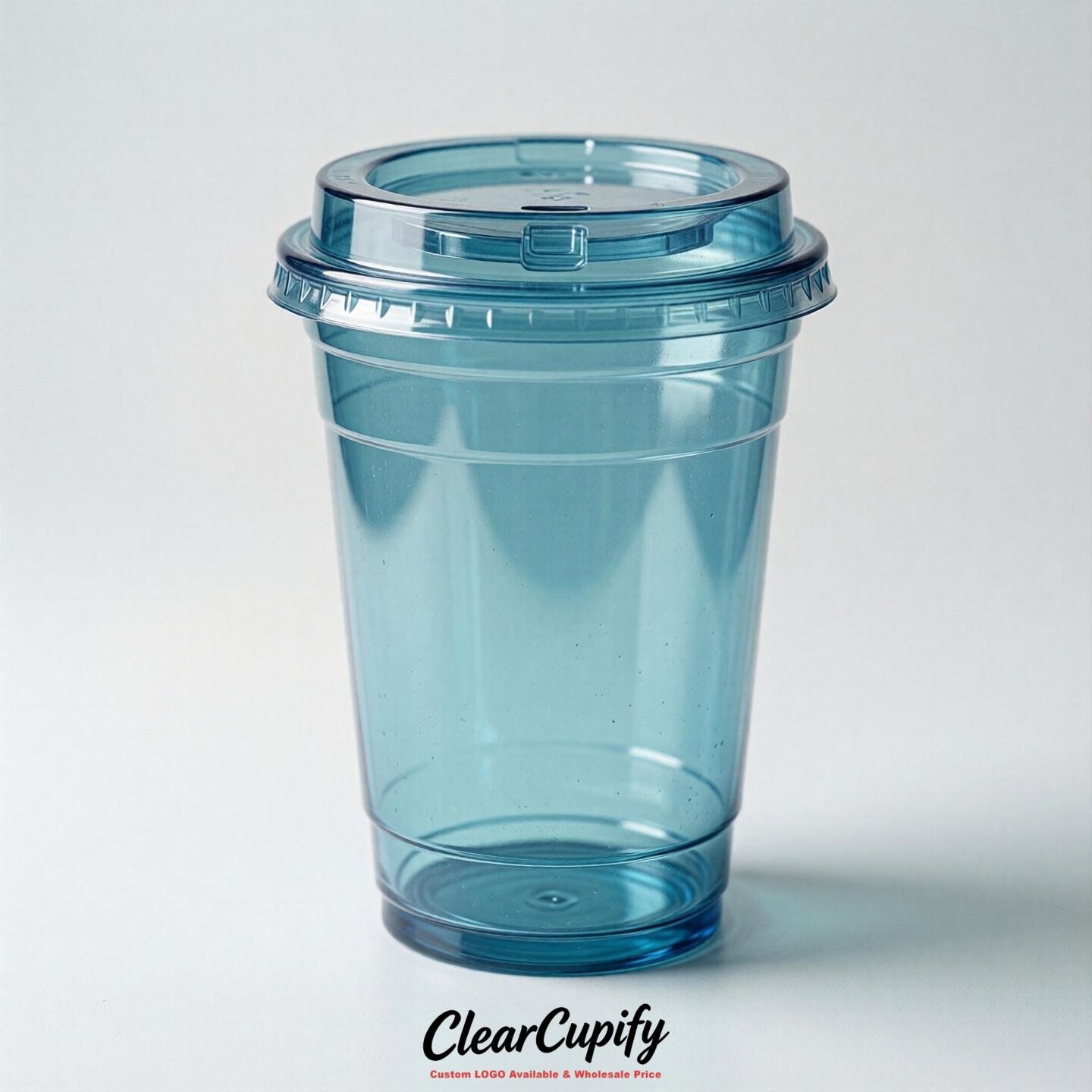 Blank Translucent Lake Blue Clear Plastic Cups with Lids - Choice of PET/PP/PLA
