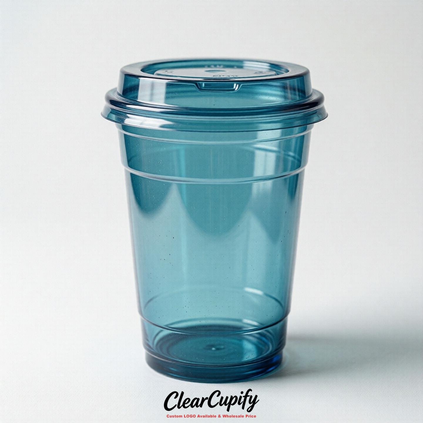 Blank Translucent Lake Blue Clear Plastic Cups with Lids - Choice of PET/PP/PLA