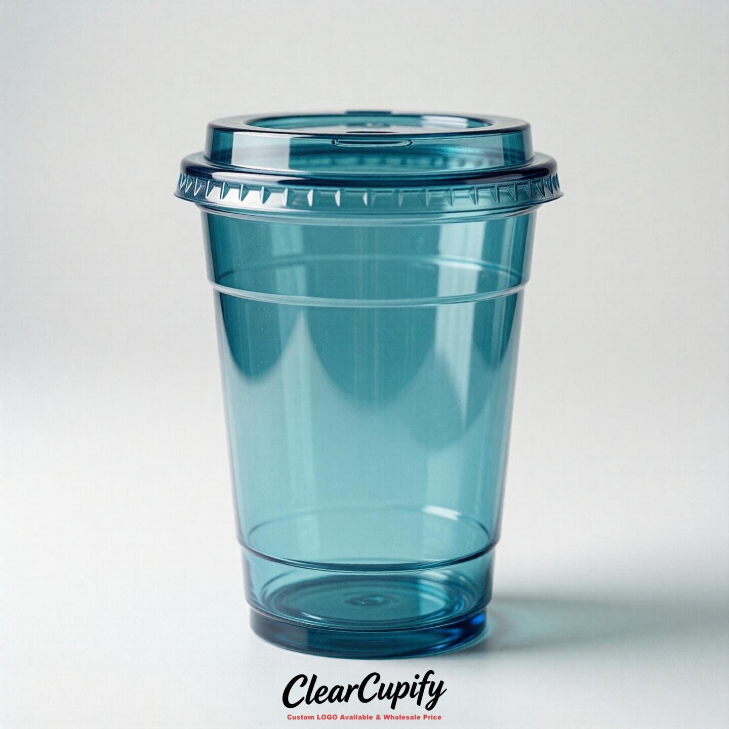 Blank Translucent Lake Blue Clear Plastic Cups with Lids - Choice of PET/PP/PLA