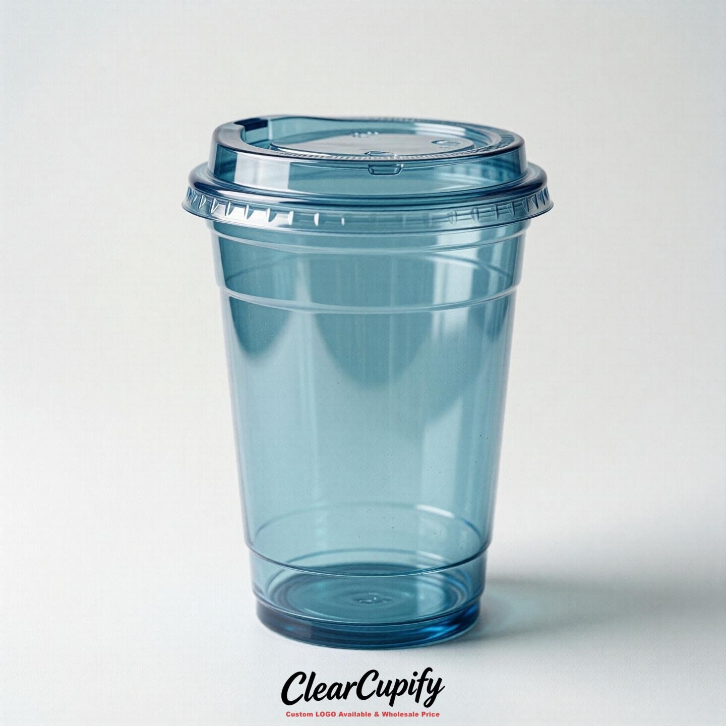Blank Translucent Lake Blue Clear Plastic Cups with Lids - Choice of PET/PP/PLA