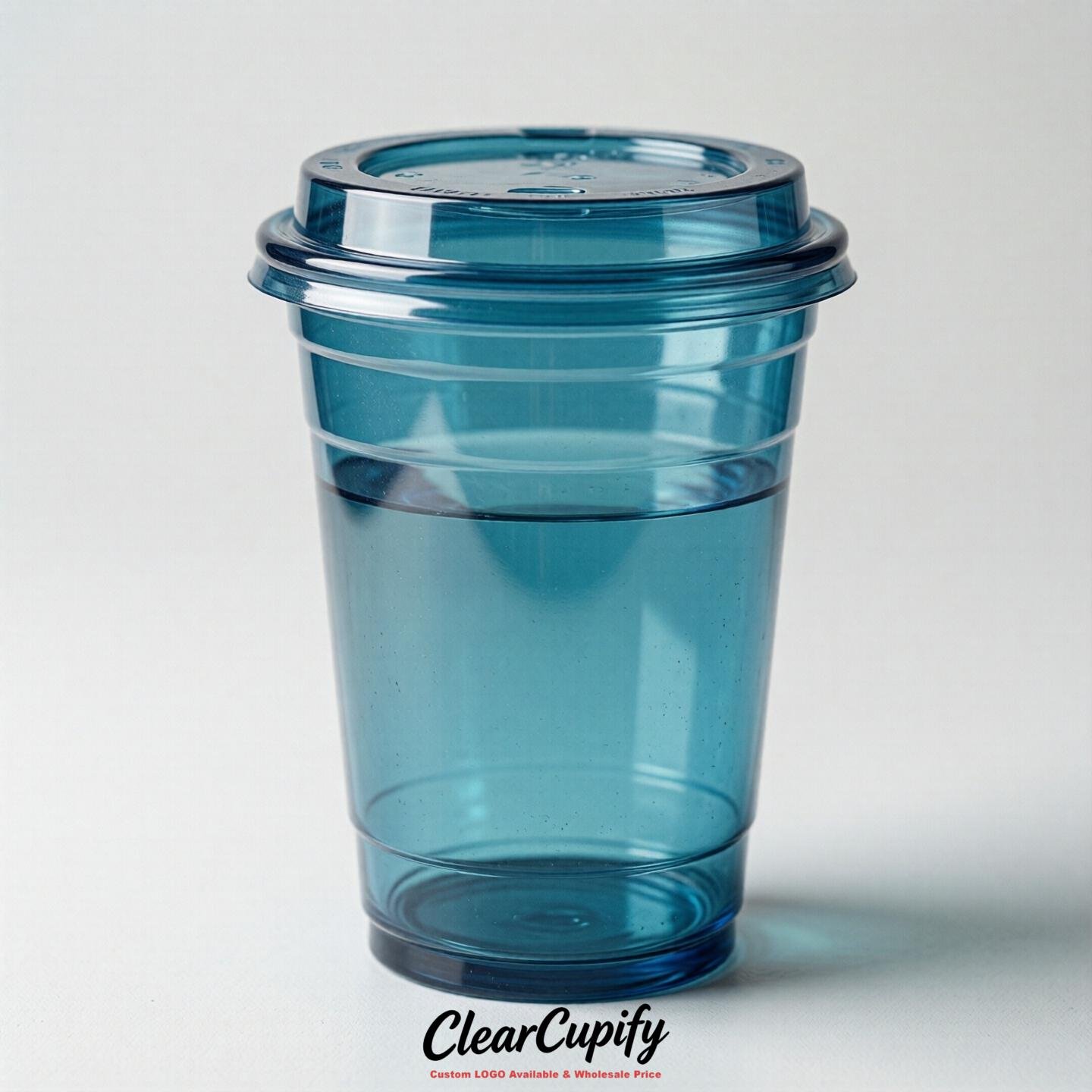 Blank Translucent Lake Blue Clear Plastic Cups with Lids - Choice of PET/PP/PLA