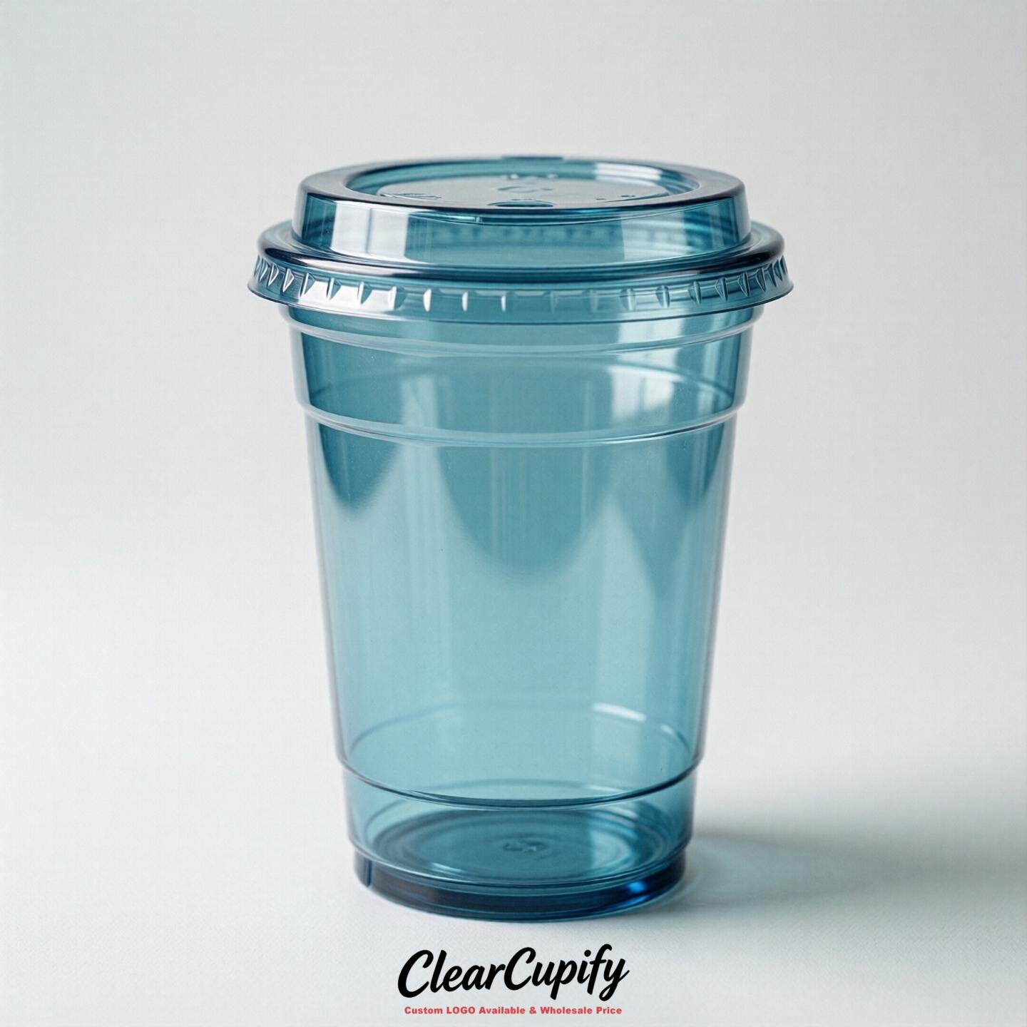 Blank Translucent Lake Blue Clear Plastic Cups with Lids - Choice of PET/PP/PLA