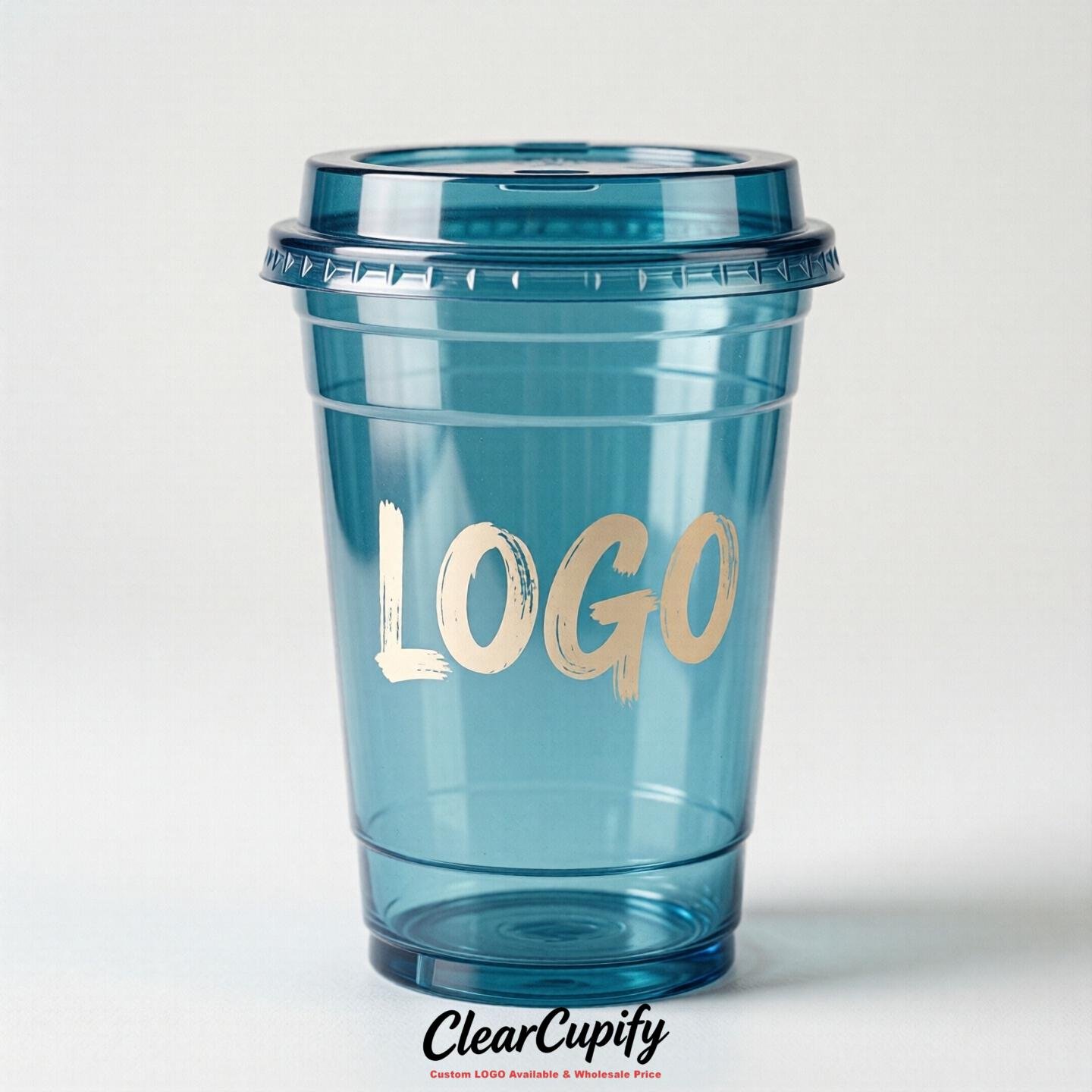 Lake Blue Clear Plastic Cups with Custom Logo 12oz / 16oz / 20oz / 24oz / 32oz