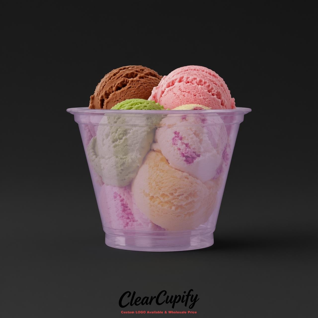 Lavender Clear Plastic Ice Cream Cups Wholesale with Custom Logo