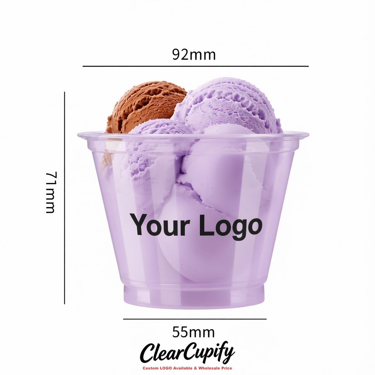 Lavender Clear Plastic Ice Cream Cups Wholesale with Custom Logo