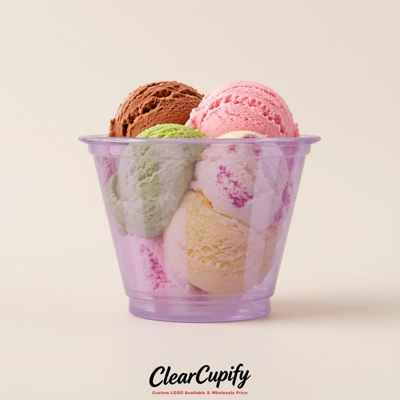 Lavender Clear Plastic Ice Cream Cups Wholesale with Custom Logo