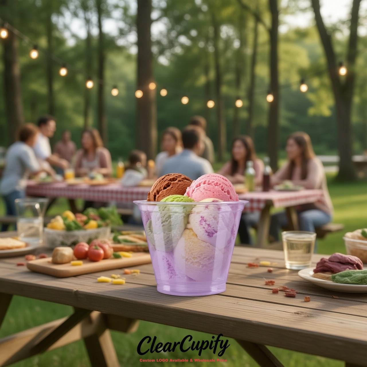 Lavender Clear Plastic Ice Cream Cups Wholesale with Custom Logo