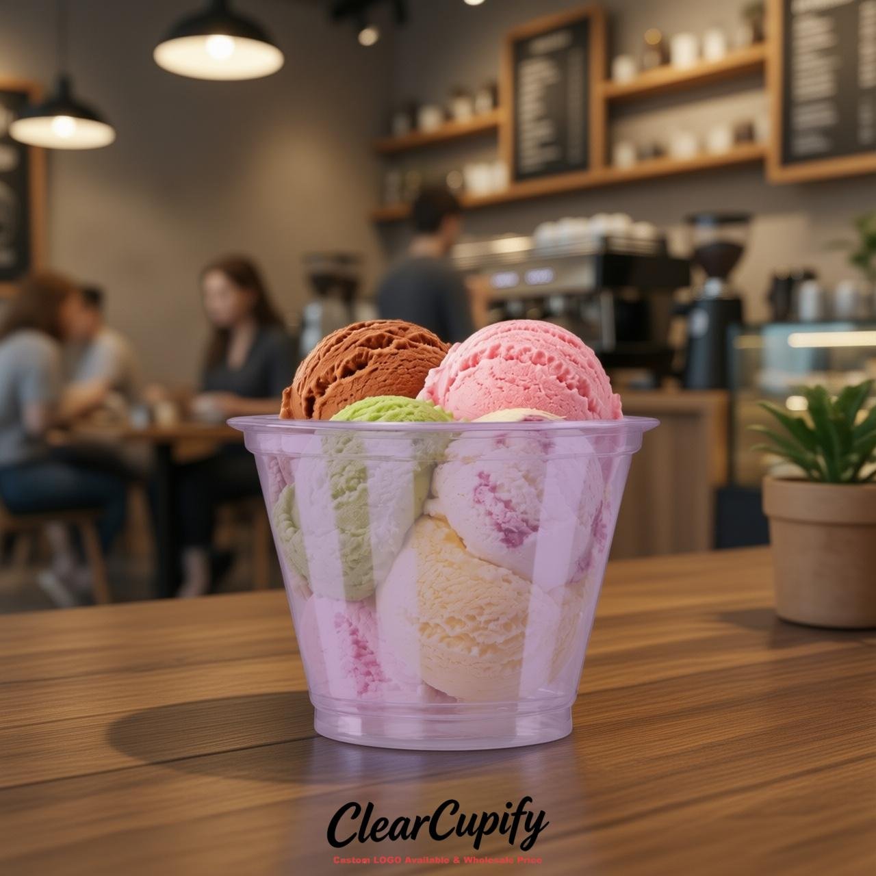 Lavender Clear Plastic Ice Cream Cups Wholesale with Custom Logo