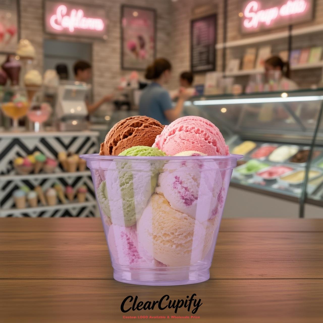 Lavender Clear Plastic Ice Cream Cups Wholesale with Custom Logo
