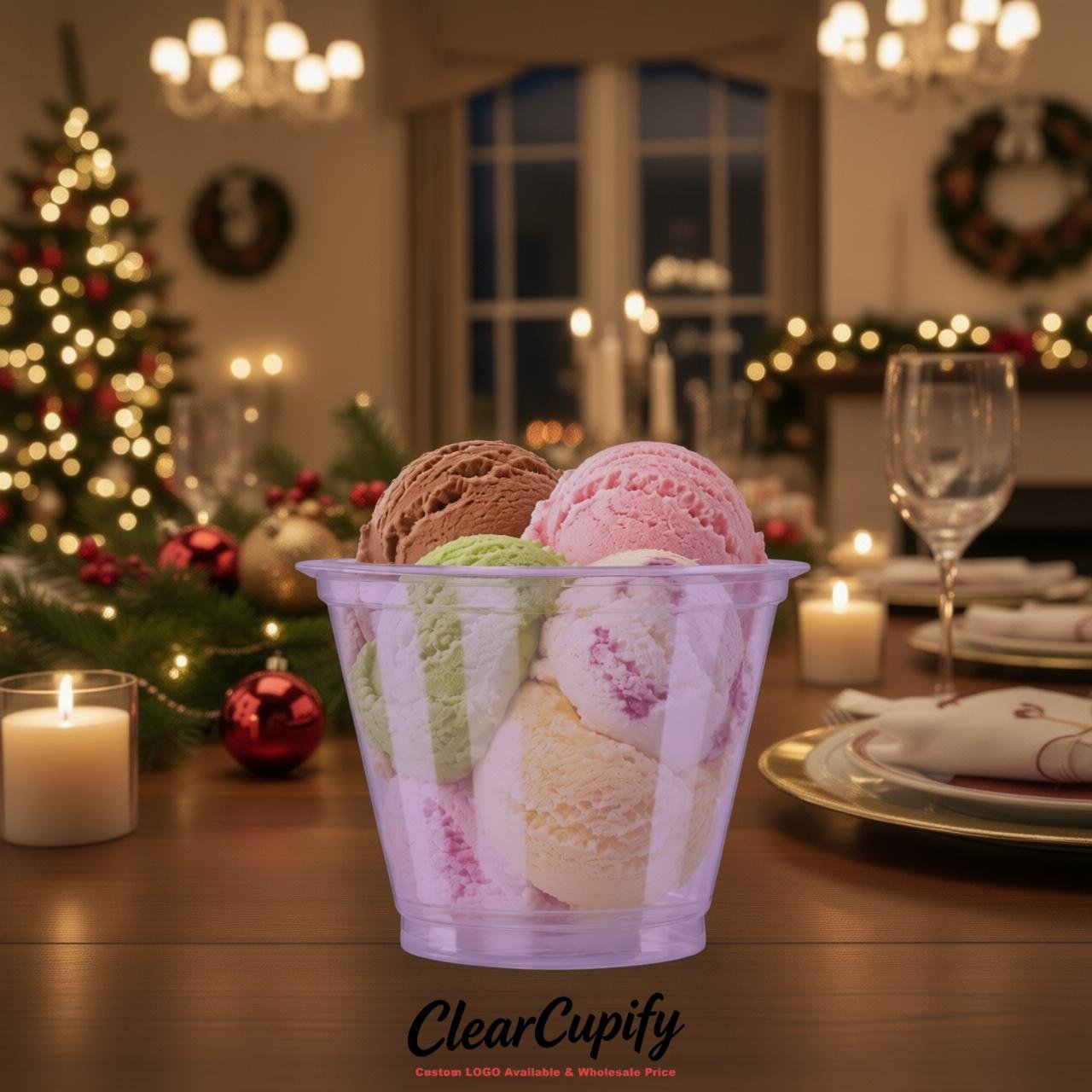 Lavender Clear Plastic Ice Cream Cups Wholesale with Custom Logo