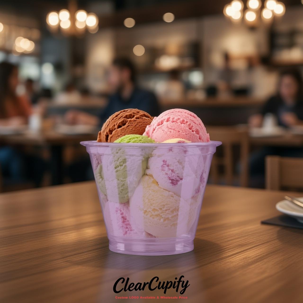Lavender Clear Plastic Ice Cream Cups Wholesale with Custom Logo