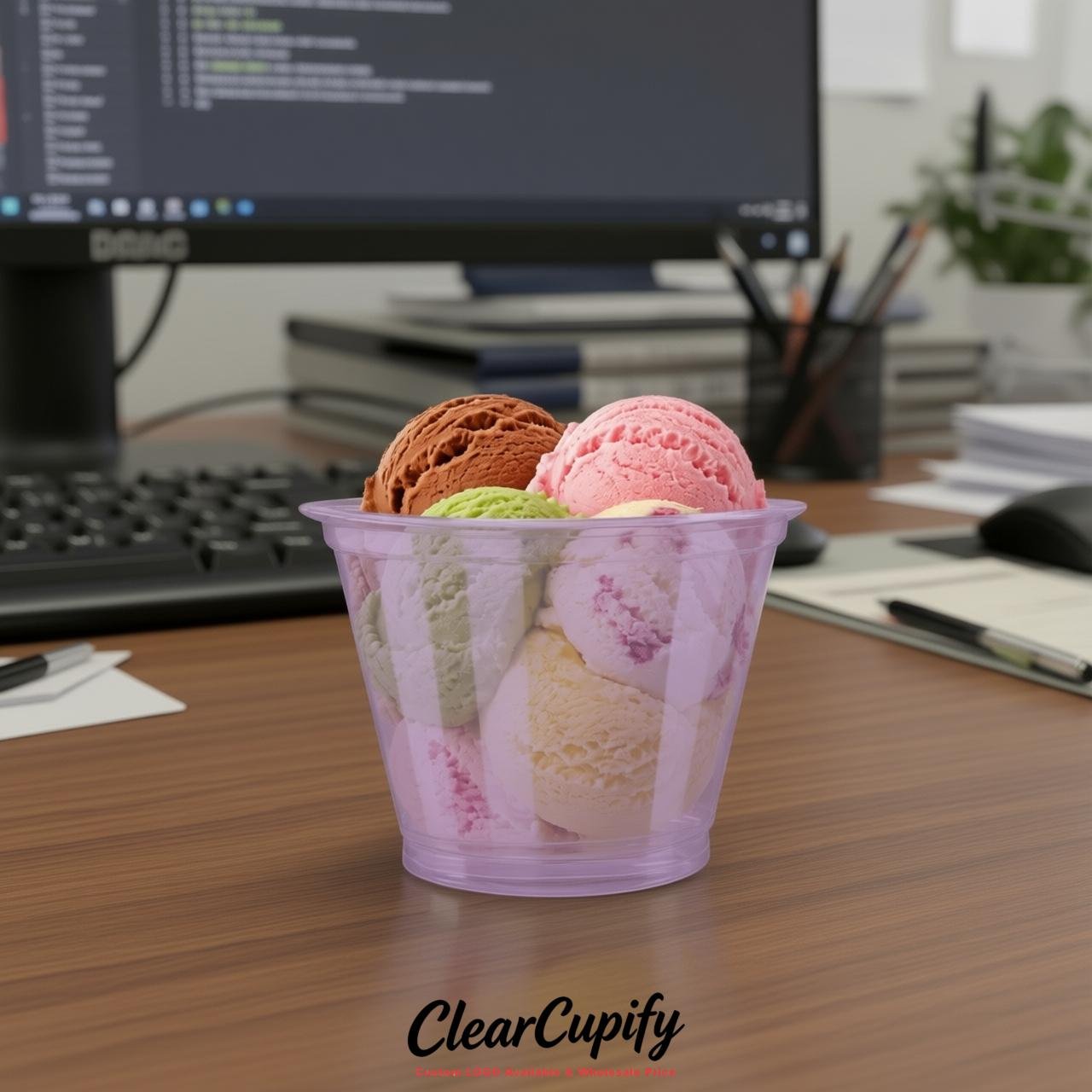 Lavender Clear Plastic Ice Cream Cups Wholesale with Custom Logo