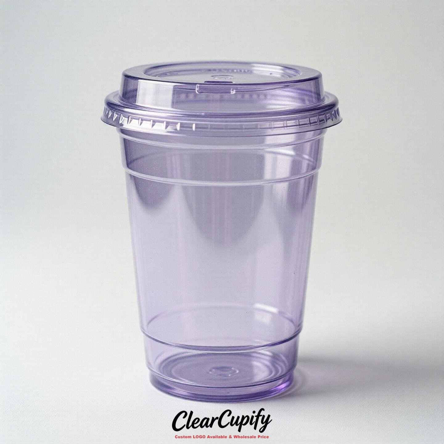 Blank Translucent Lavender Clear Plastic Cups with Lids - Choice of PET/PP/PLA