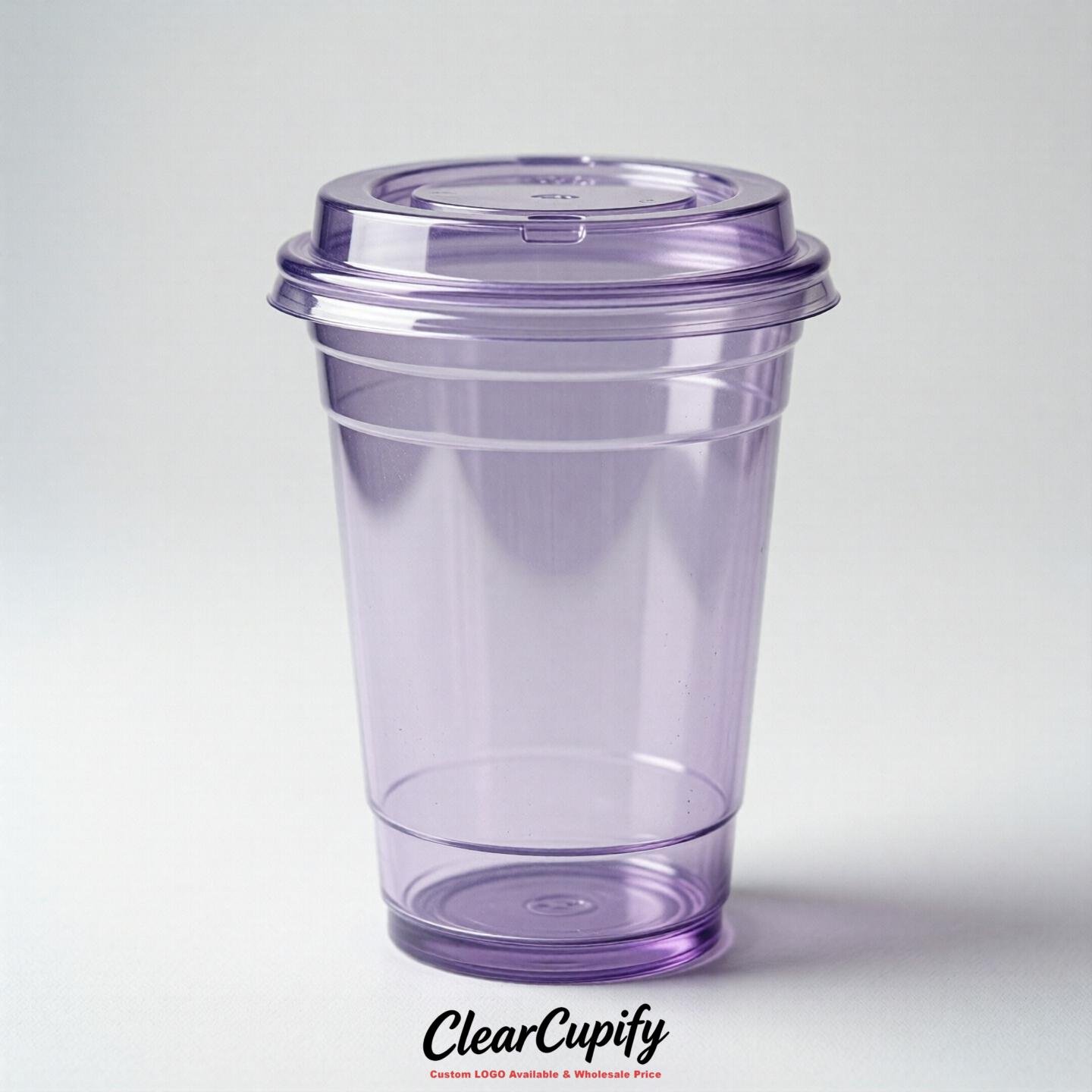 Blank Translucent Lavender Clear Plastic Cups with Lids - Choice of PET/PP/PLA