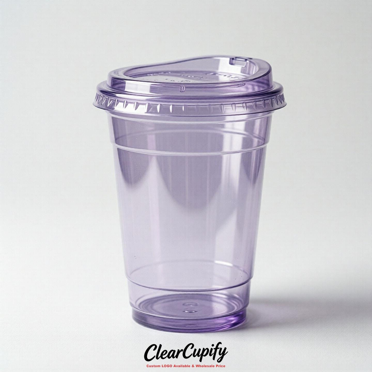 Blank Translucent Lavender Clear Plastic Cups with Lids - Choice of PET/PP/PLA