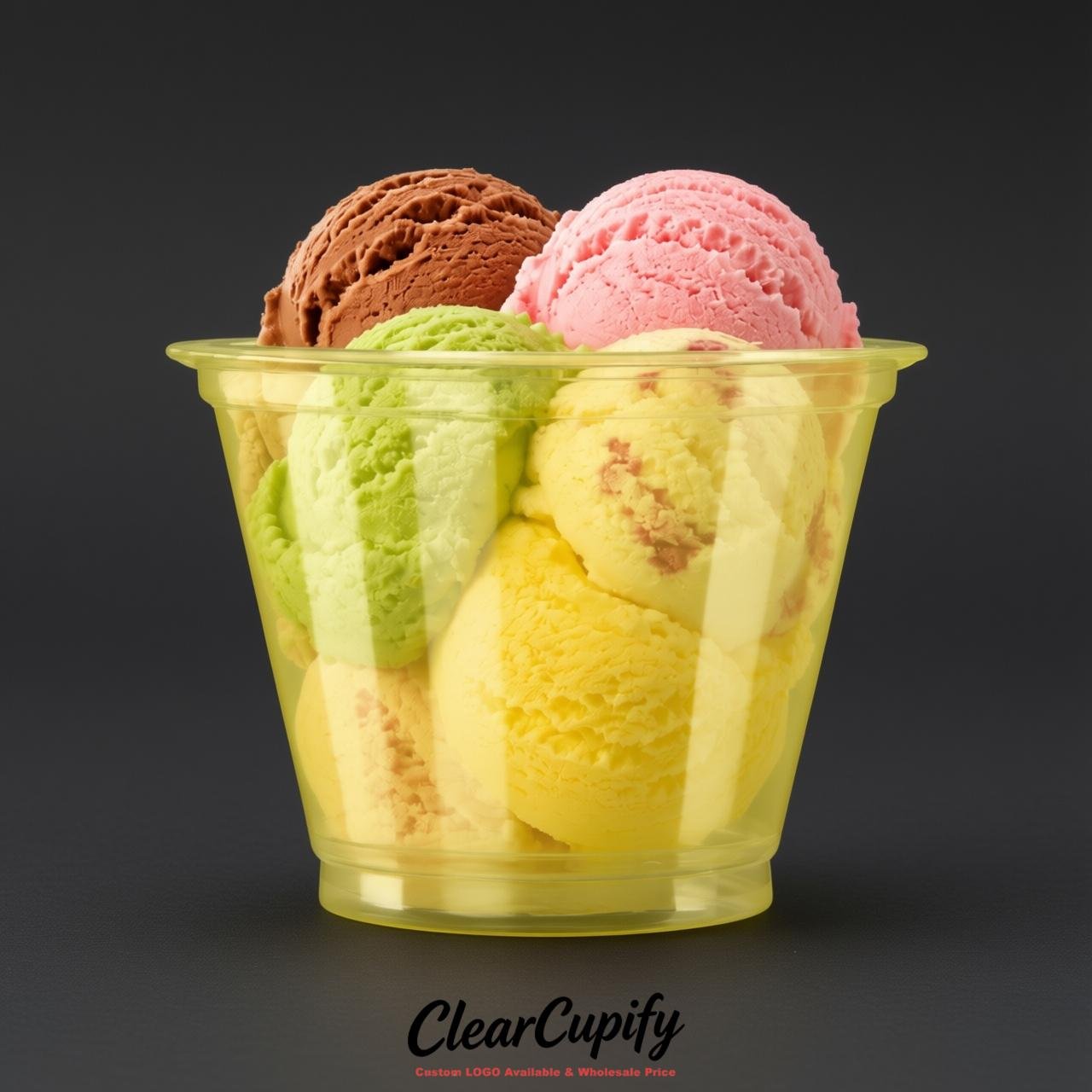 Lemon Yellow Clear Plastic Ice Cream Cups Wholesale with Custom Logo