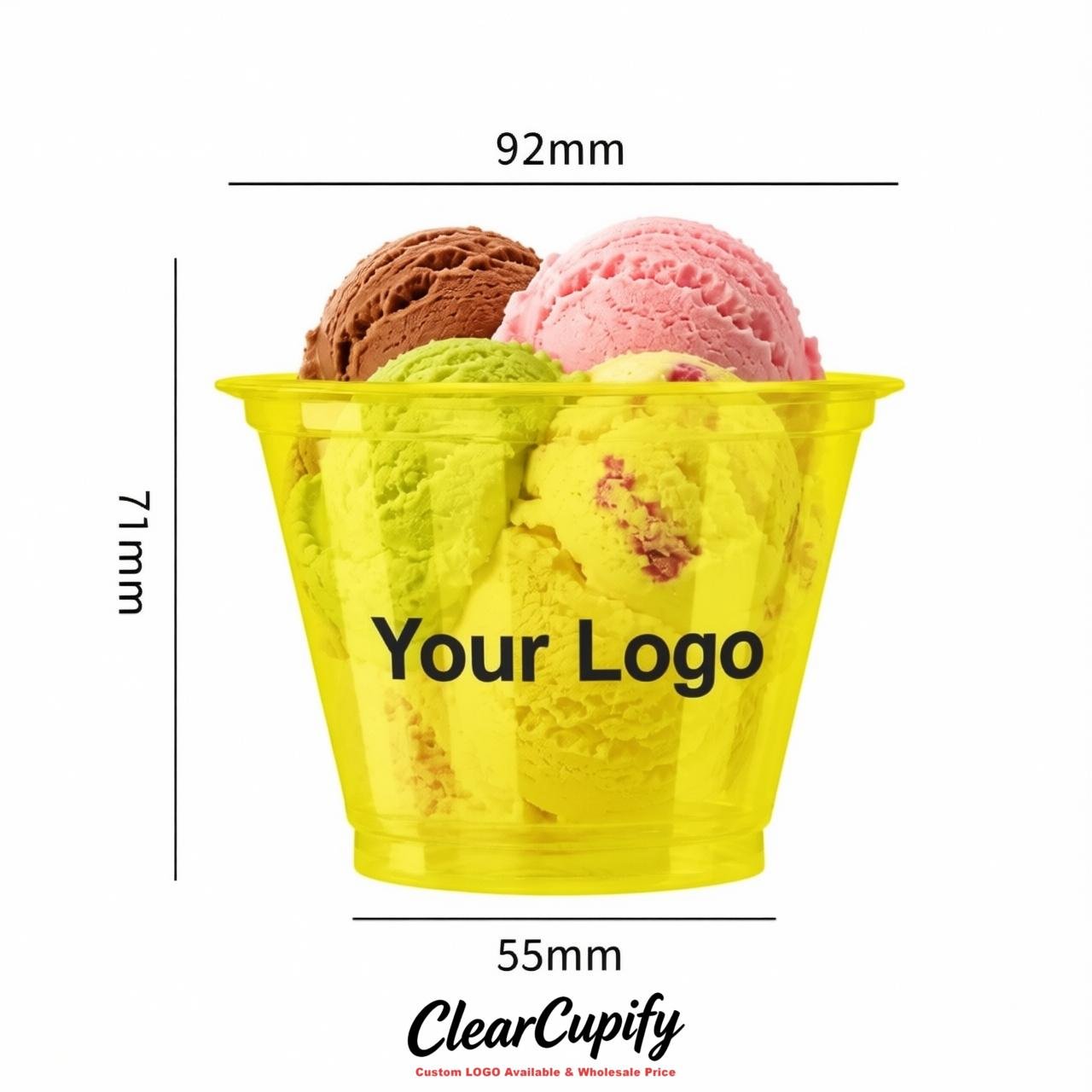 Lemon Yellow Clear Plastic Ice Cream Cups Wholesale with Custom Logo