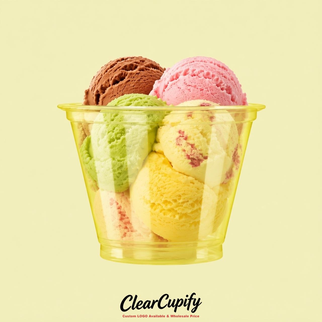Lemon Yellow Clear Plastic Ice Cream Cups Wholesale with Custom Logo