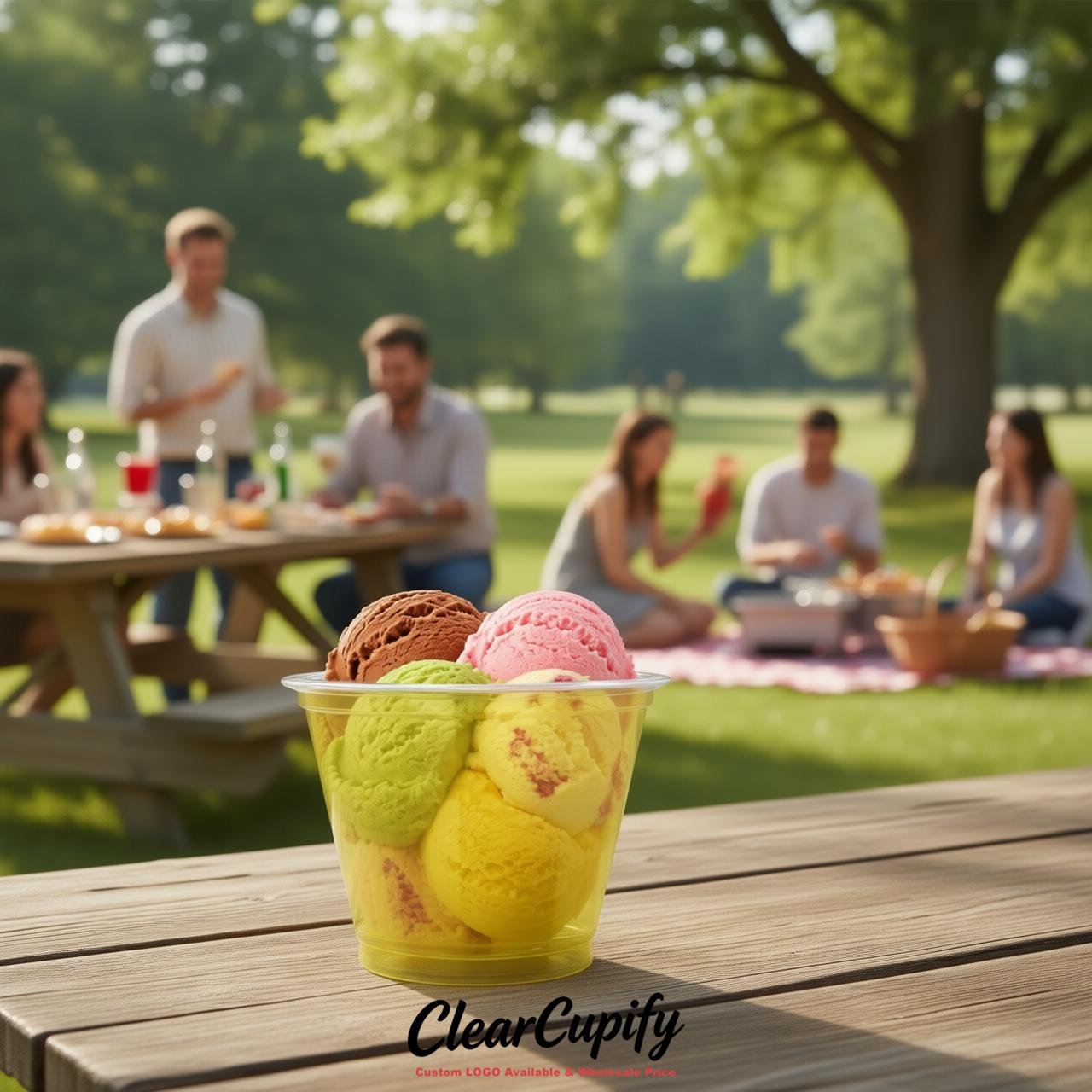 Lemon Yellow Clear Plastic Ice Cream Cups Wholesale with Custom Logo