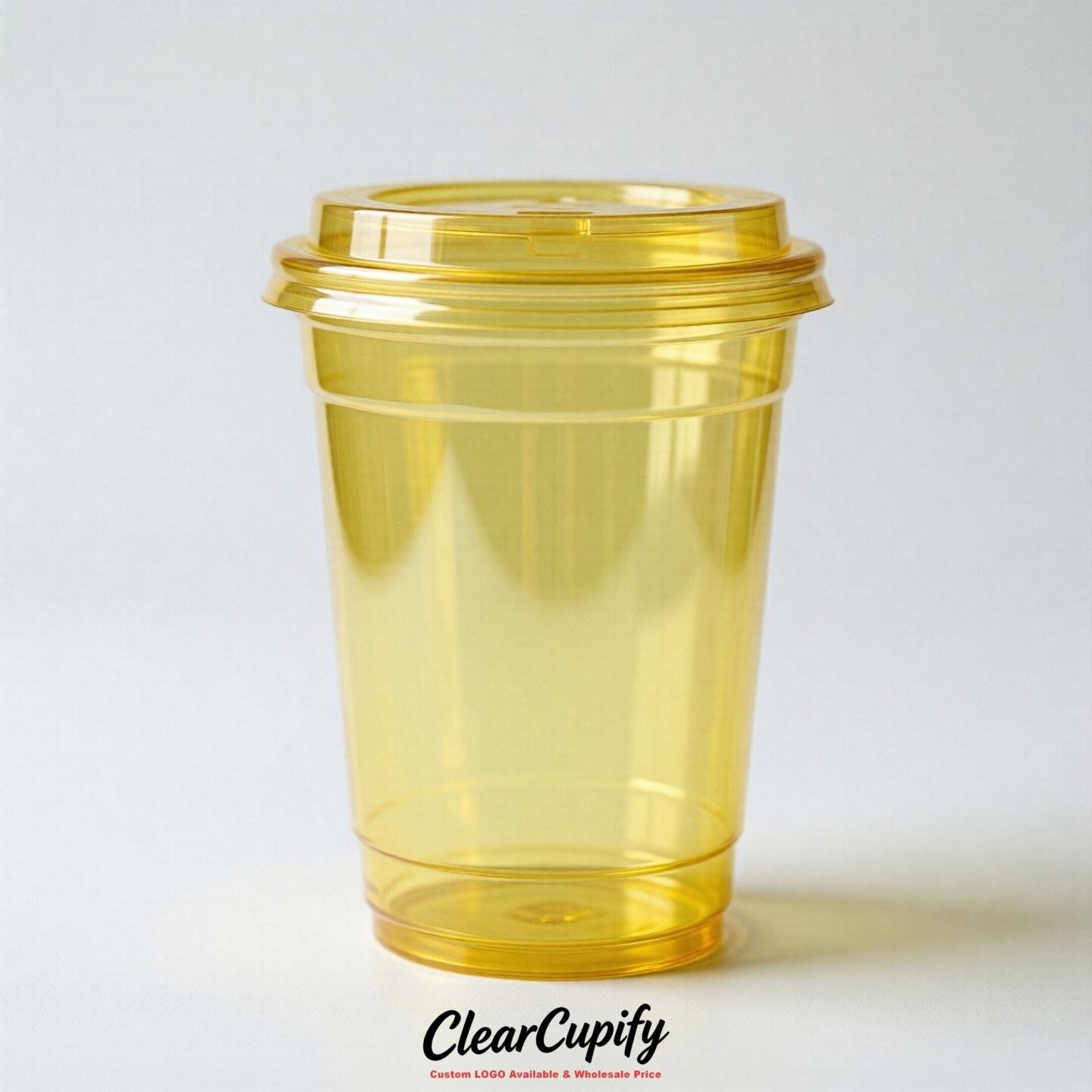 Blank Translucent Lemon Yellow Clear Plastic Cups with Lids - Choice of PET/PP/PLA