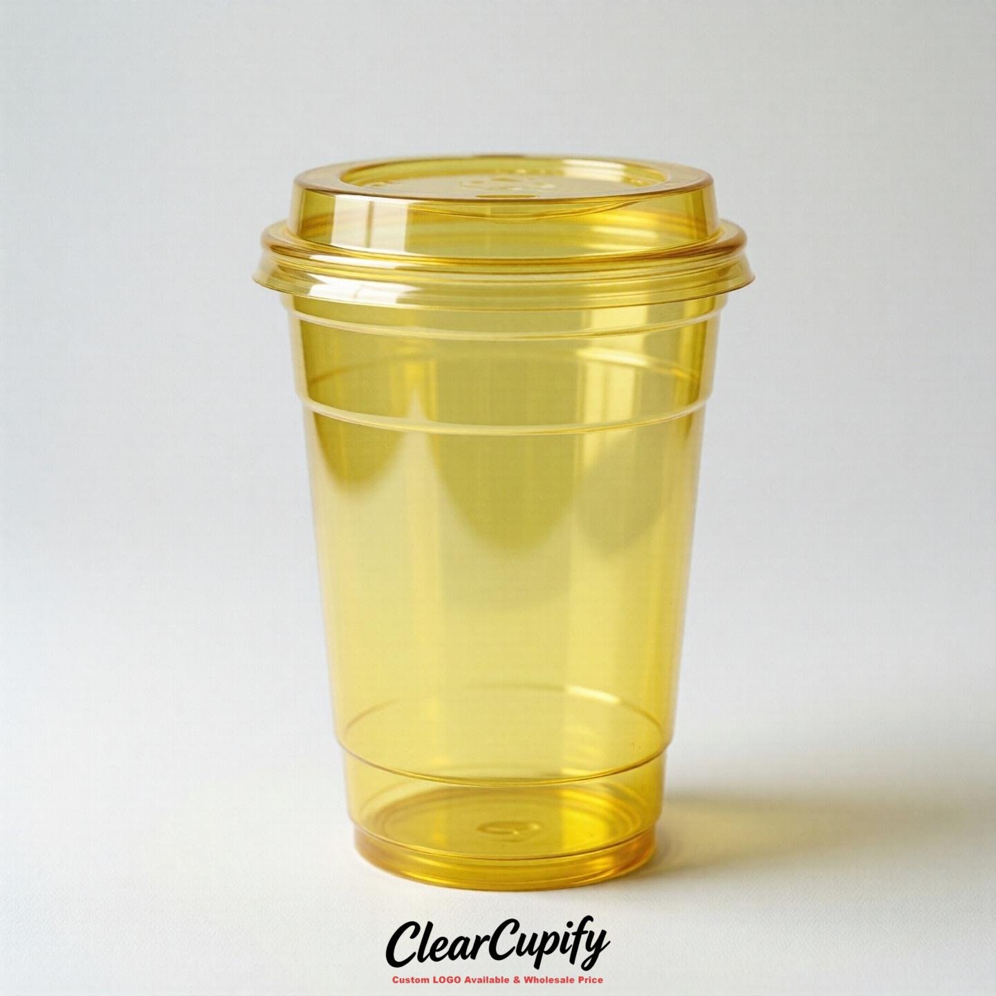 Blank Translucent Lemon Yellow Clear Plastic Cups with Lids - Choice of PET/PP/PLA