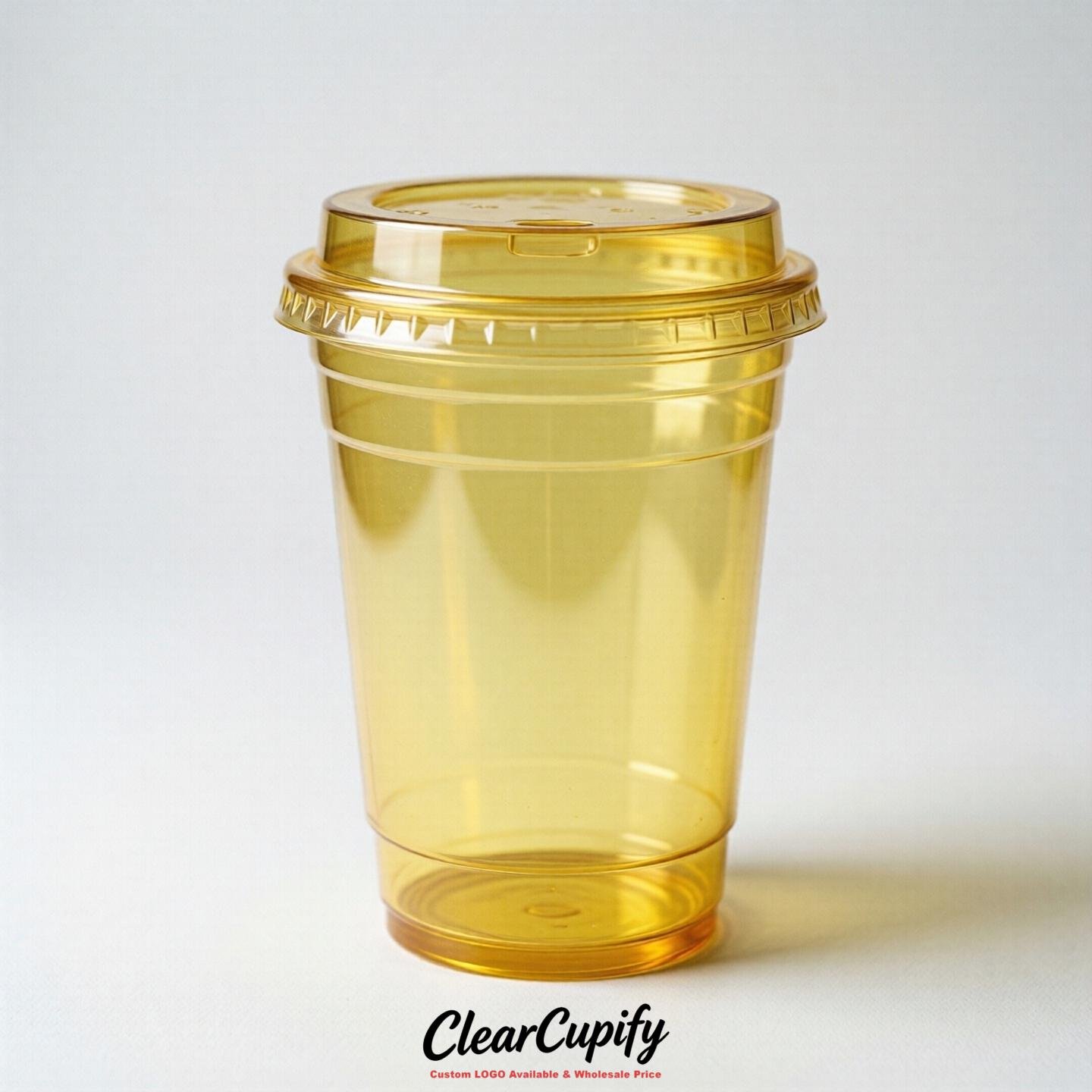 Blank Translucent Lemon Yellow Clear Plastic Cups with Lids - Choice of PET/PP/PLA