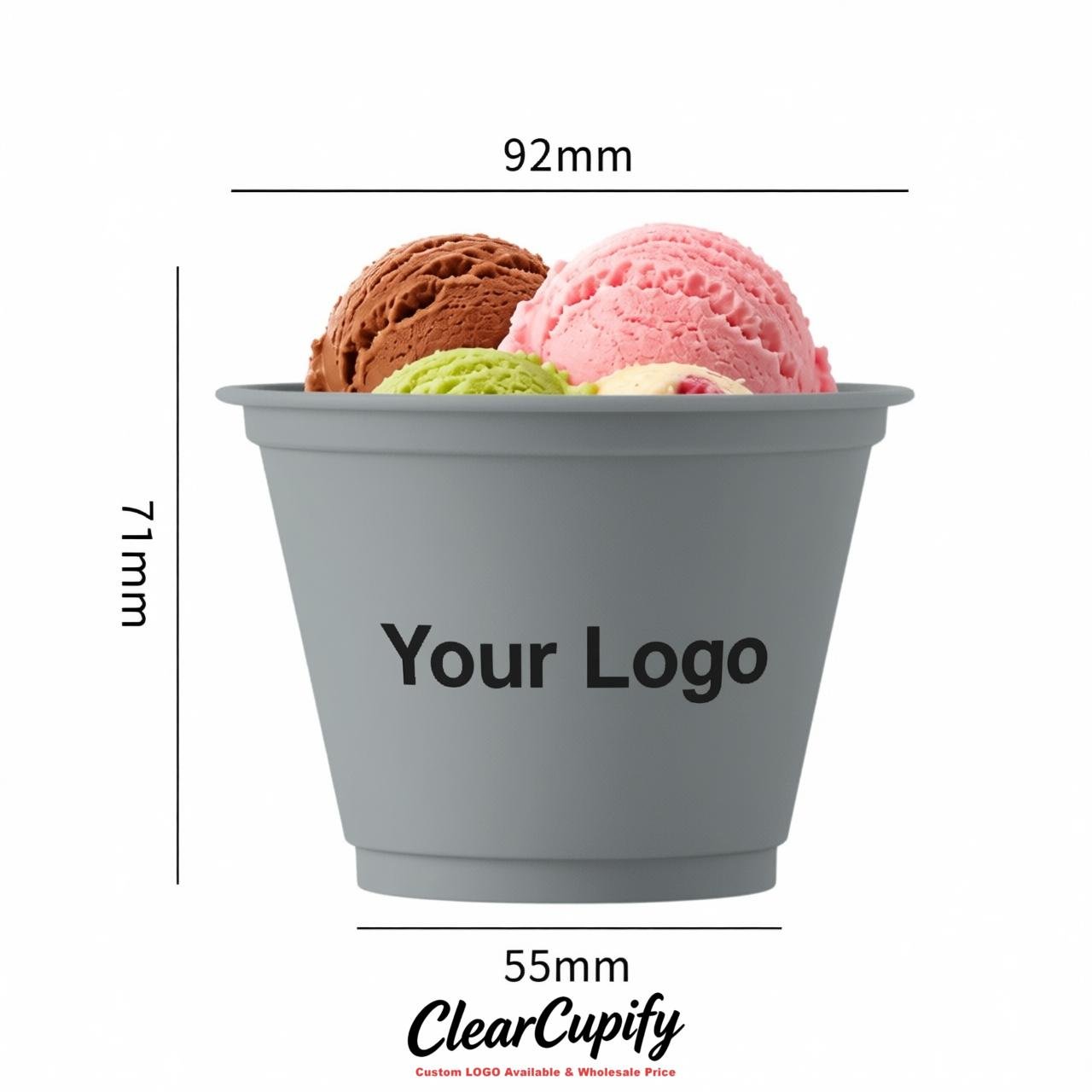 Light Slate Gray Clear Plastic Ice Cream Cups Wholesale with Custom Logo