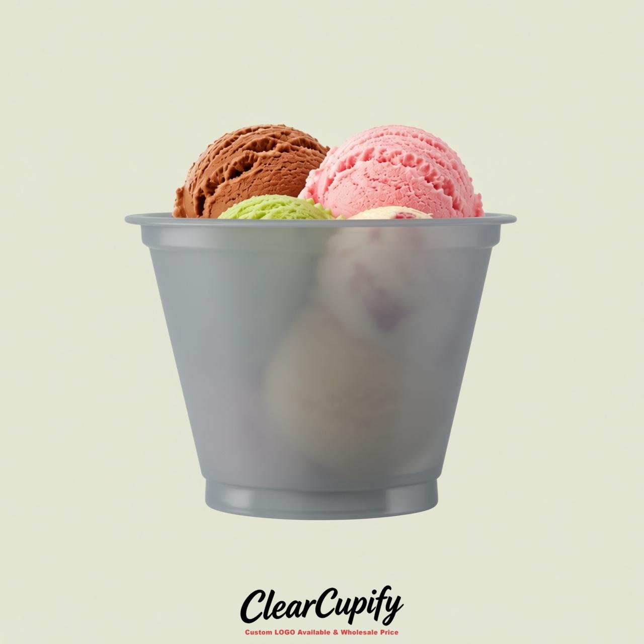 Light Slate Gray Clear Plastic Ice Cream Cups Wholesale with Custom Logo
