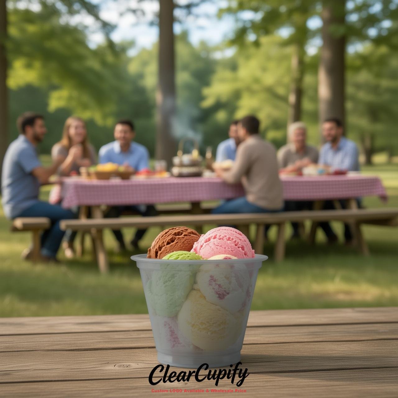 Light Slate Gray Clear Plastic Ice Cream Cups Wholesale with Custom Logo